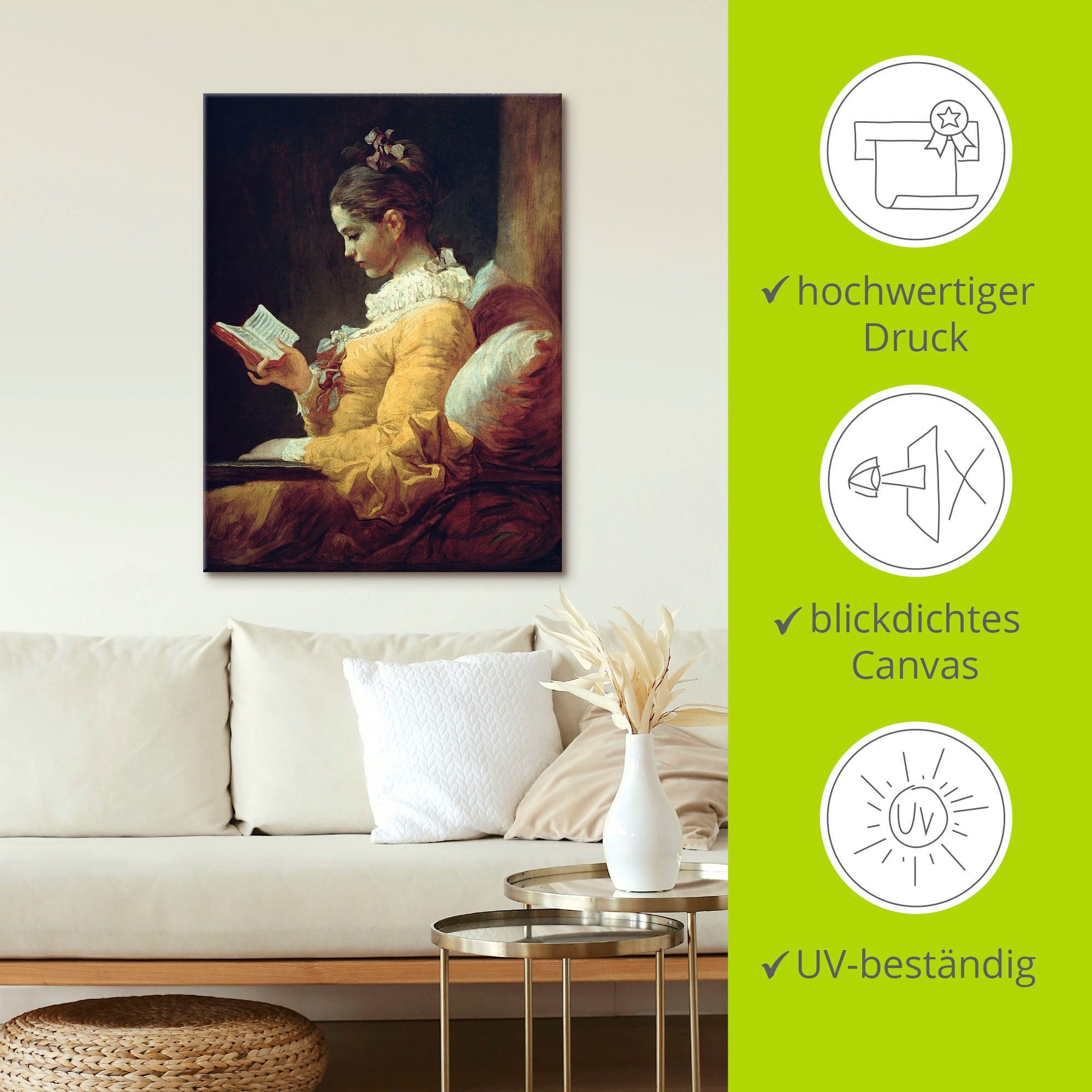Artland Artprint Lezend meisje. Omstreeks 1776 als artprint op linnen, poster in verschillende formaten maten