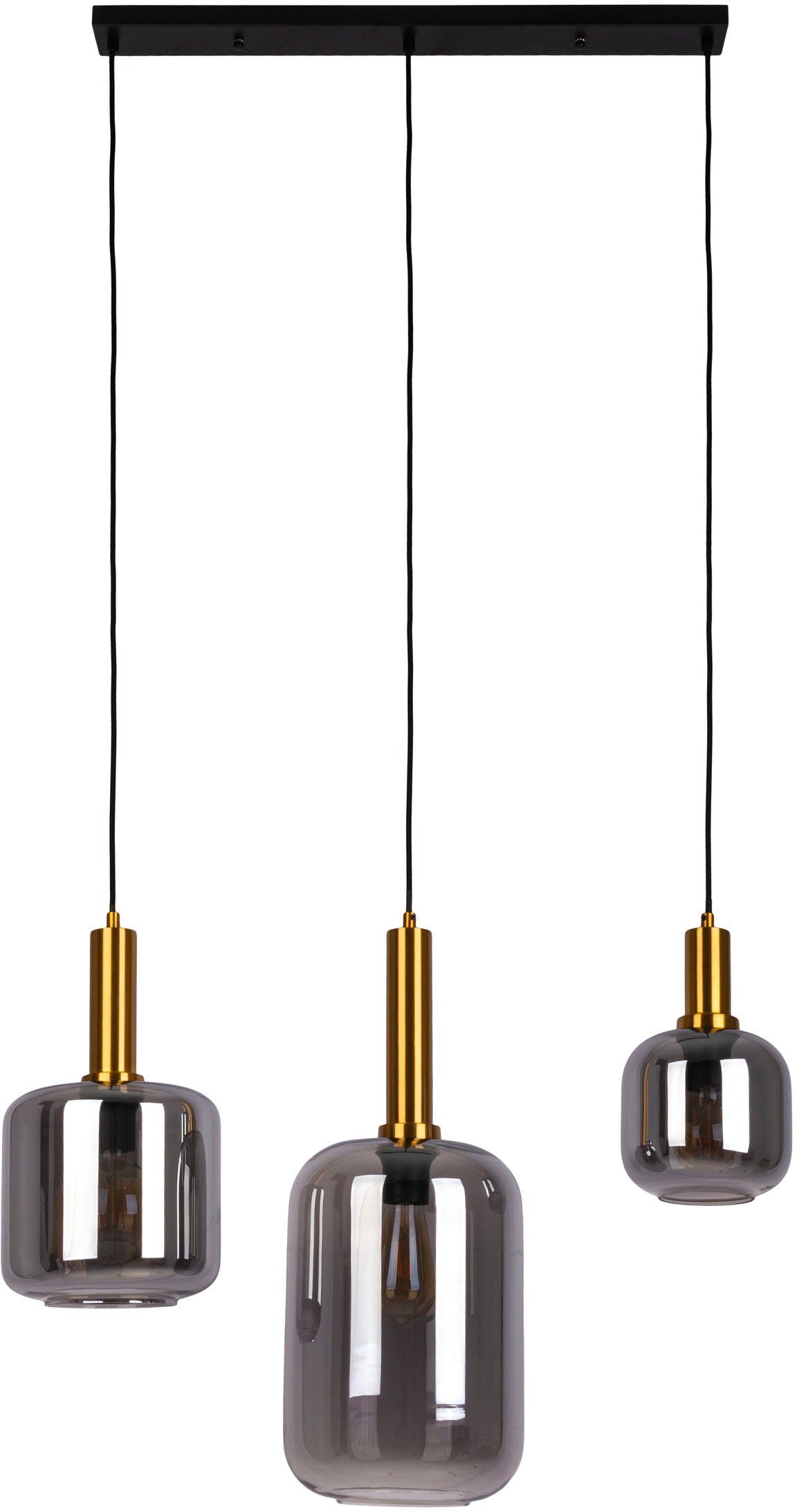 näve Hanglamp Fumo van metaal in zwart/goud en rookglas, lengte ca. 83 cm, hoogte 150 cm (1 stuk)