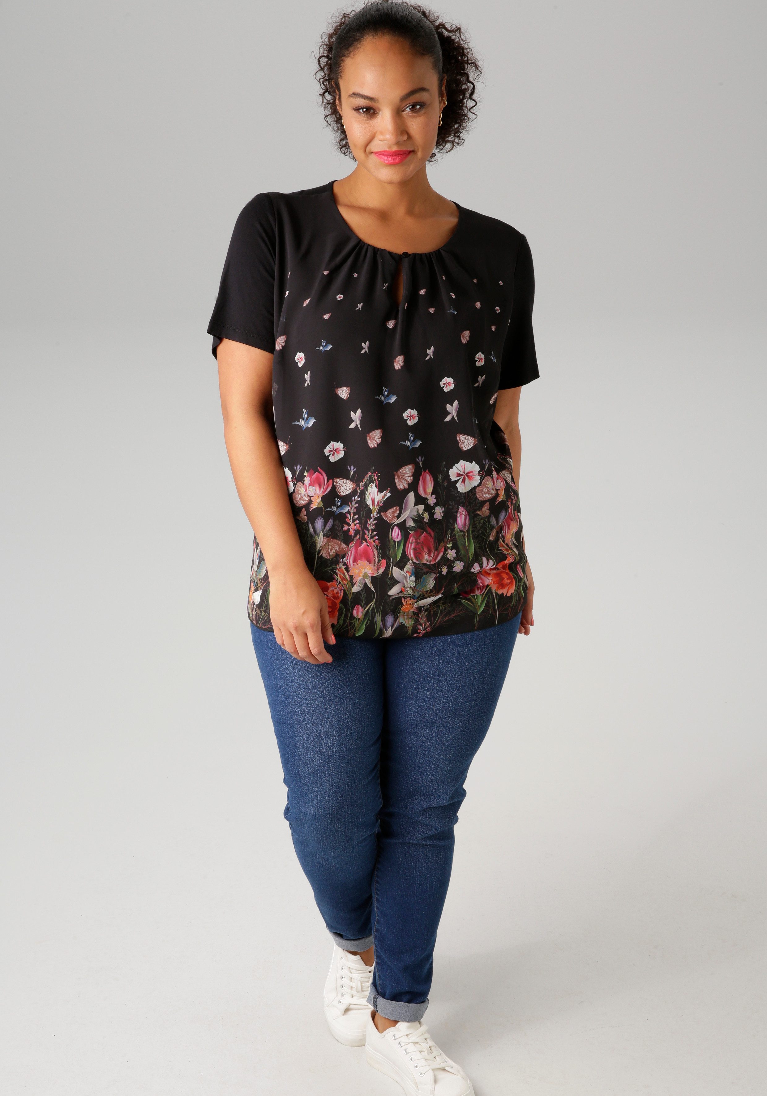 Aniston PLUS Shirtblouse met kleurrijke bloemenweide bedrukt - nieuwe collectie