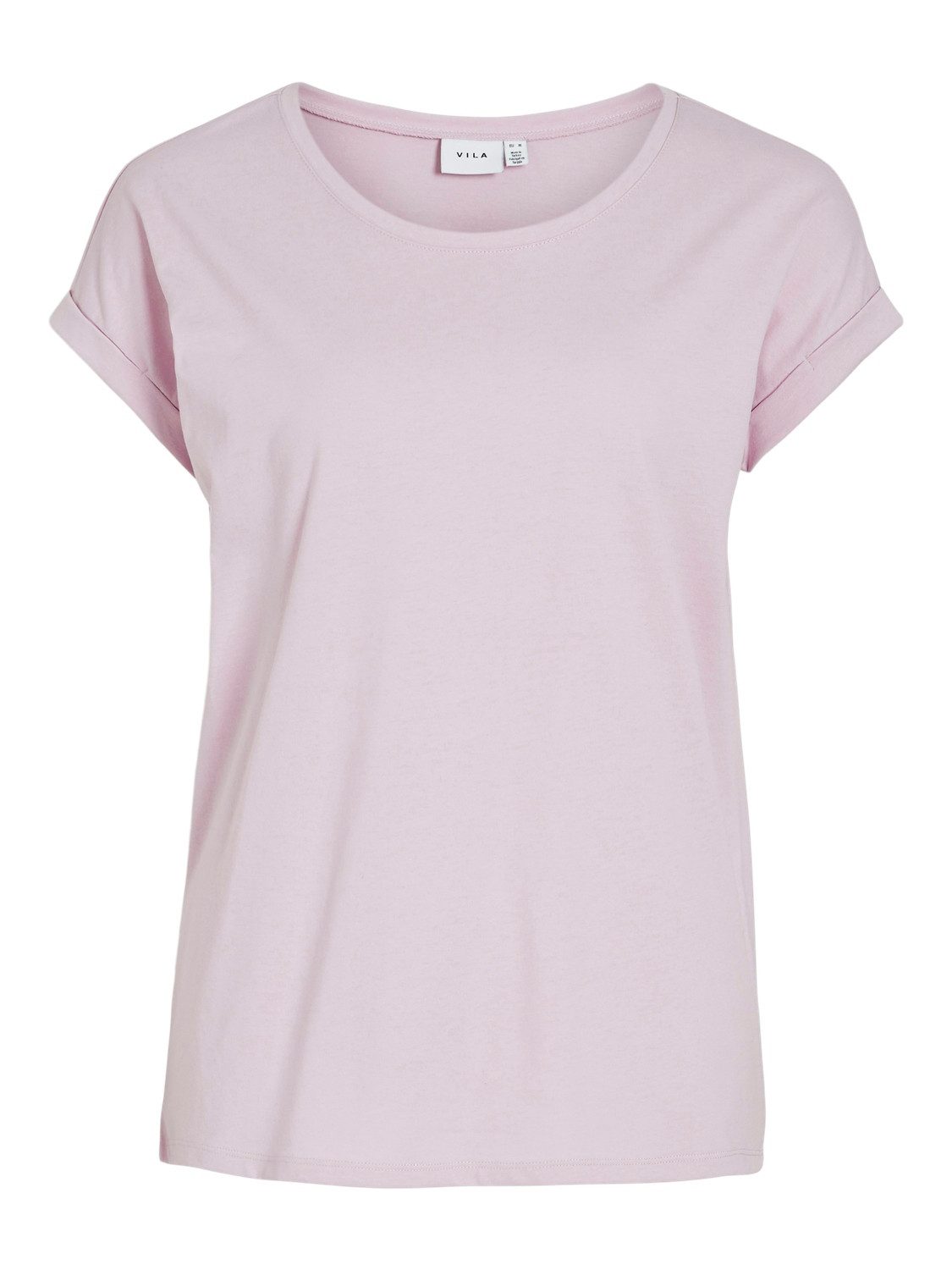 Vila Shirt met ronde hals VIDREAMERS NEW PURE T-SHIRT SU-NOOS Basic dames T-shirt met ronde hals en omgeslagen mouwen