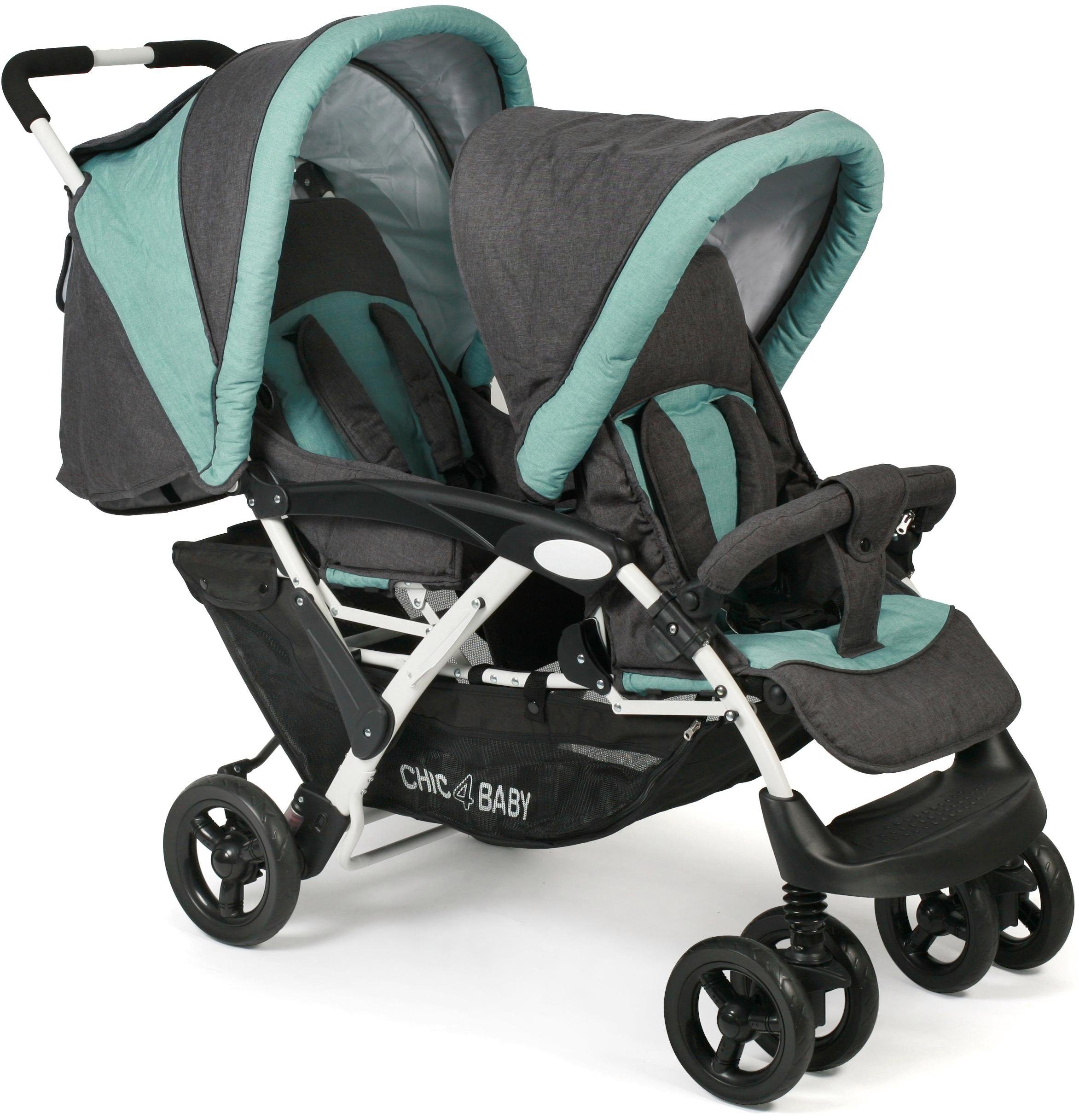 CHIC4BABY Dubbele wagen Duo, melange mint met fixeerbare, dubbel draaiende voorwielen