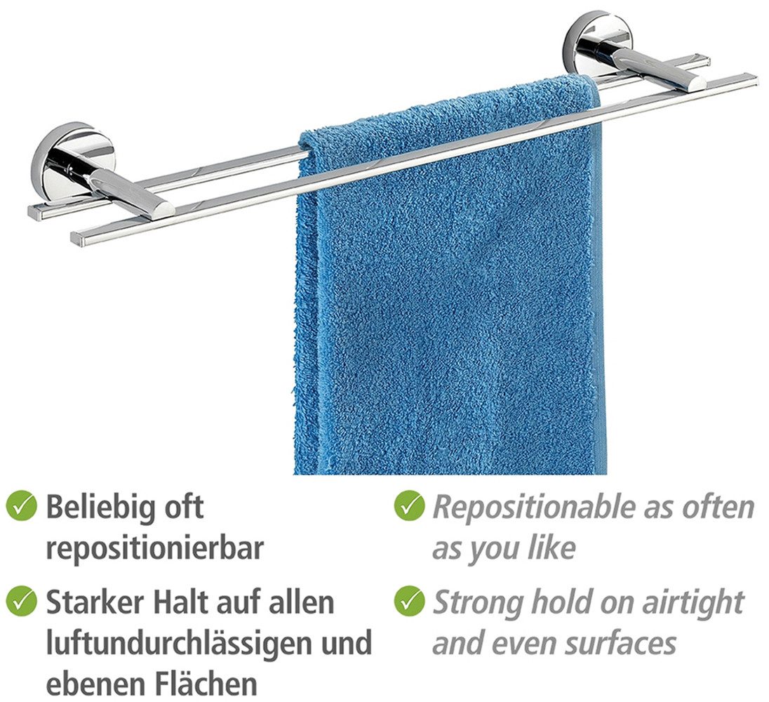 WENKO Dubbele handdoekhouder Vacuum-Loc® model Duo Capri van zinkgietwerk, bevestiging zonder boren