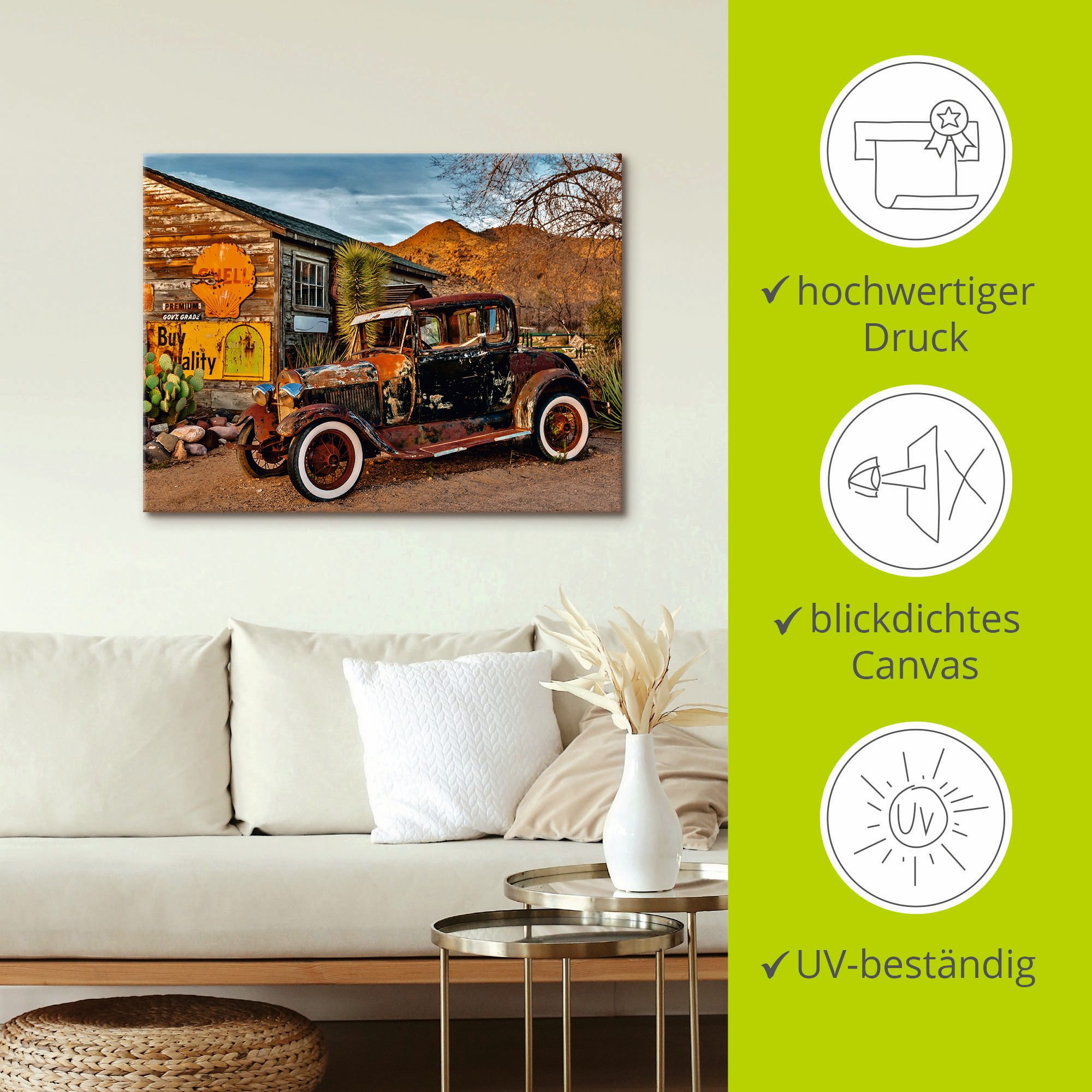 Artland Artprint Oldtimer Route 66 Hackberry als artprint op linnen, muursticker in verschillende maten