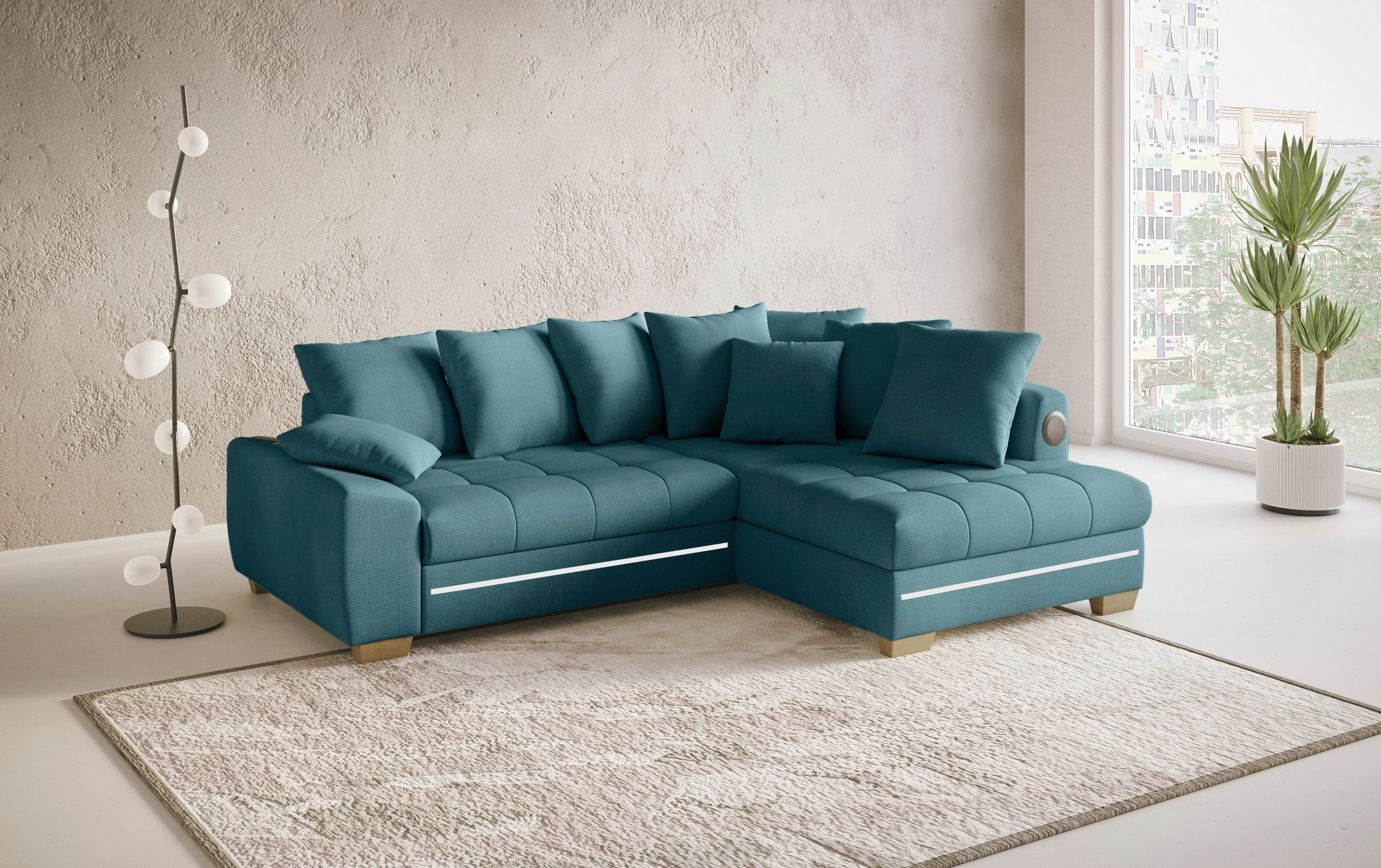 Mr. Couch Hoekbank Nikita II, L-vorm RGB-LED, Bluetooth-geluidssysteem, optioneel met bed, bedlade