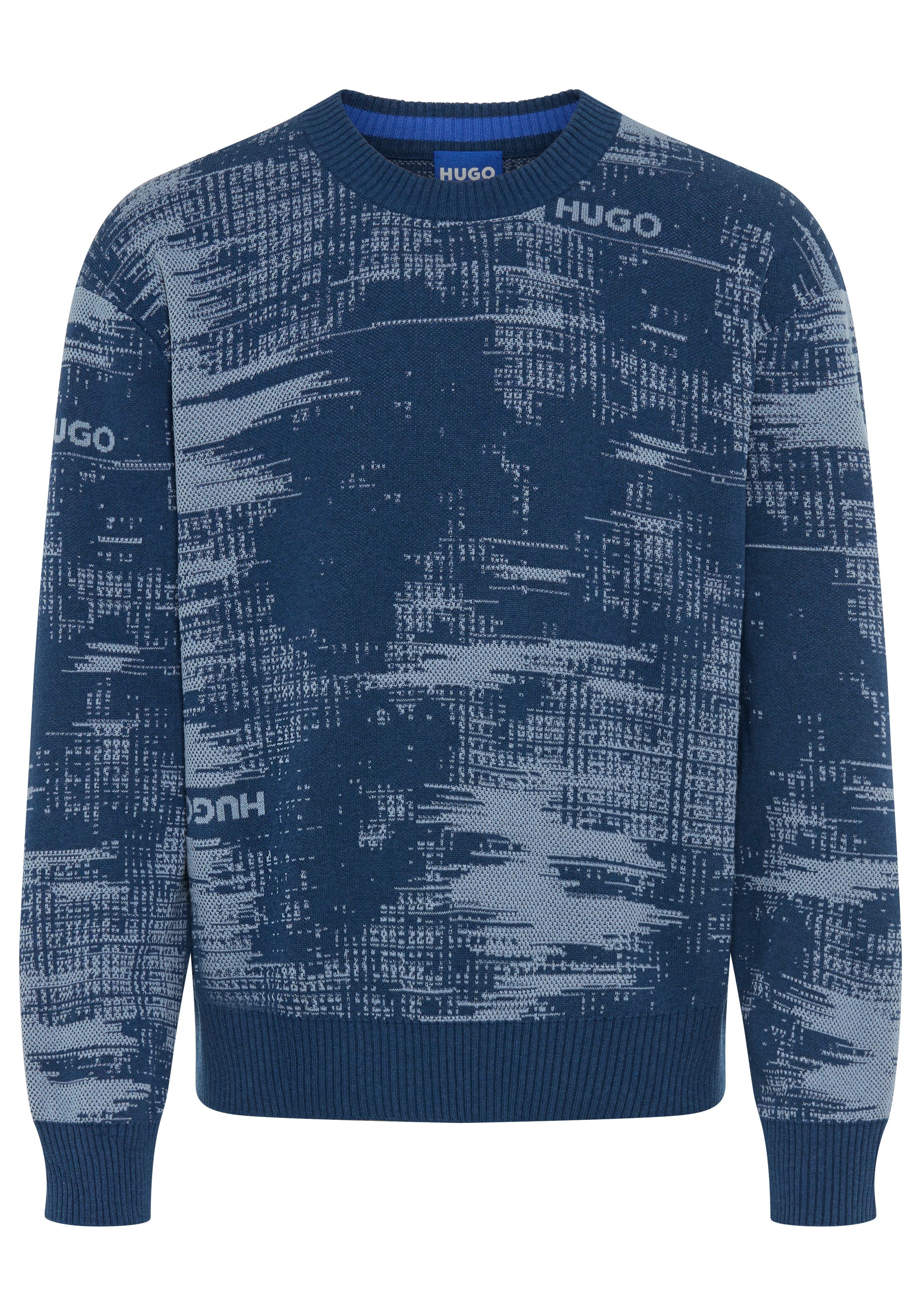 HUGO Blue Jacquardtrui Sorbas Ronde hals, relaxed fit, katoenmix