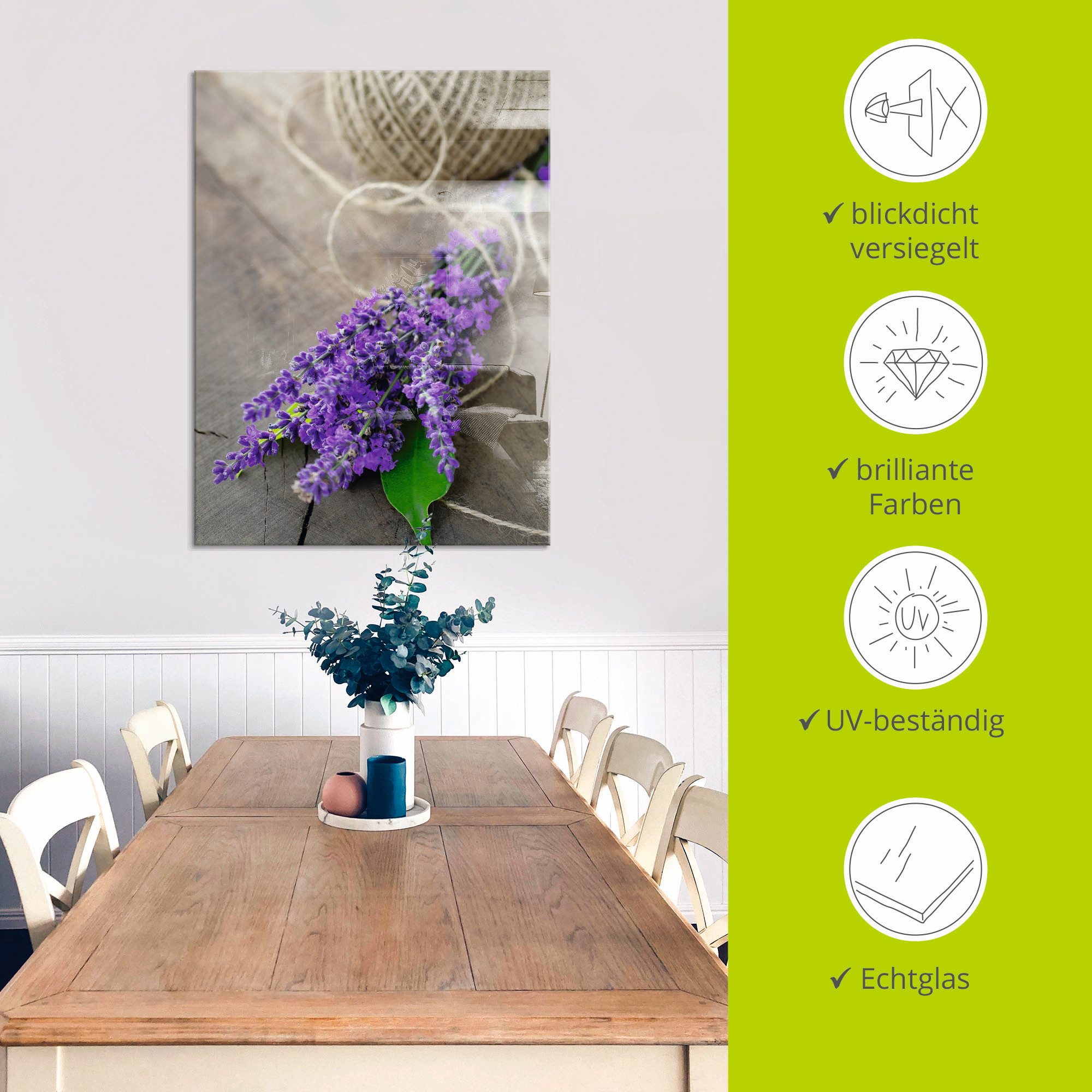 Artland Print op glas Lavendel Struisvogel in verschillende maten