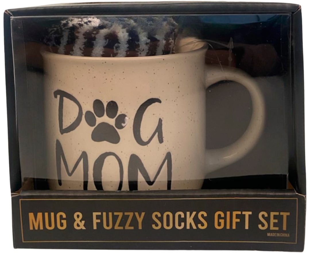 Capelli New York Wellness-sokken Cadeauset met gezellige sokken en "Dog Mom" mok (1 kopje en 1 paar sokken)
