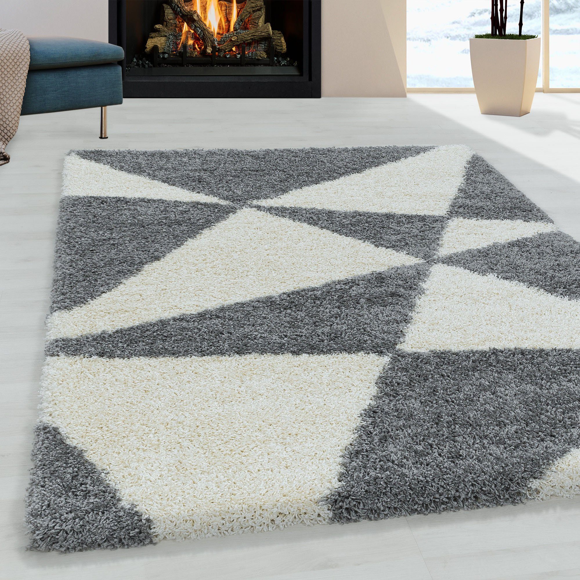 Ayyildiz Teppiche Hoogpolig vloerkleed Tango 3101 moderne vloerkleden maat 120 cm x 170 cm x 50 mm grijs