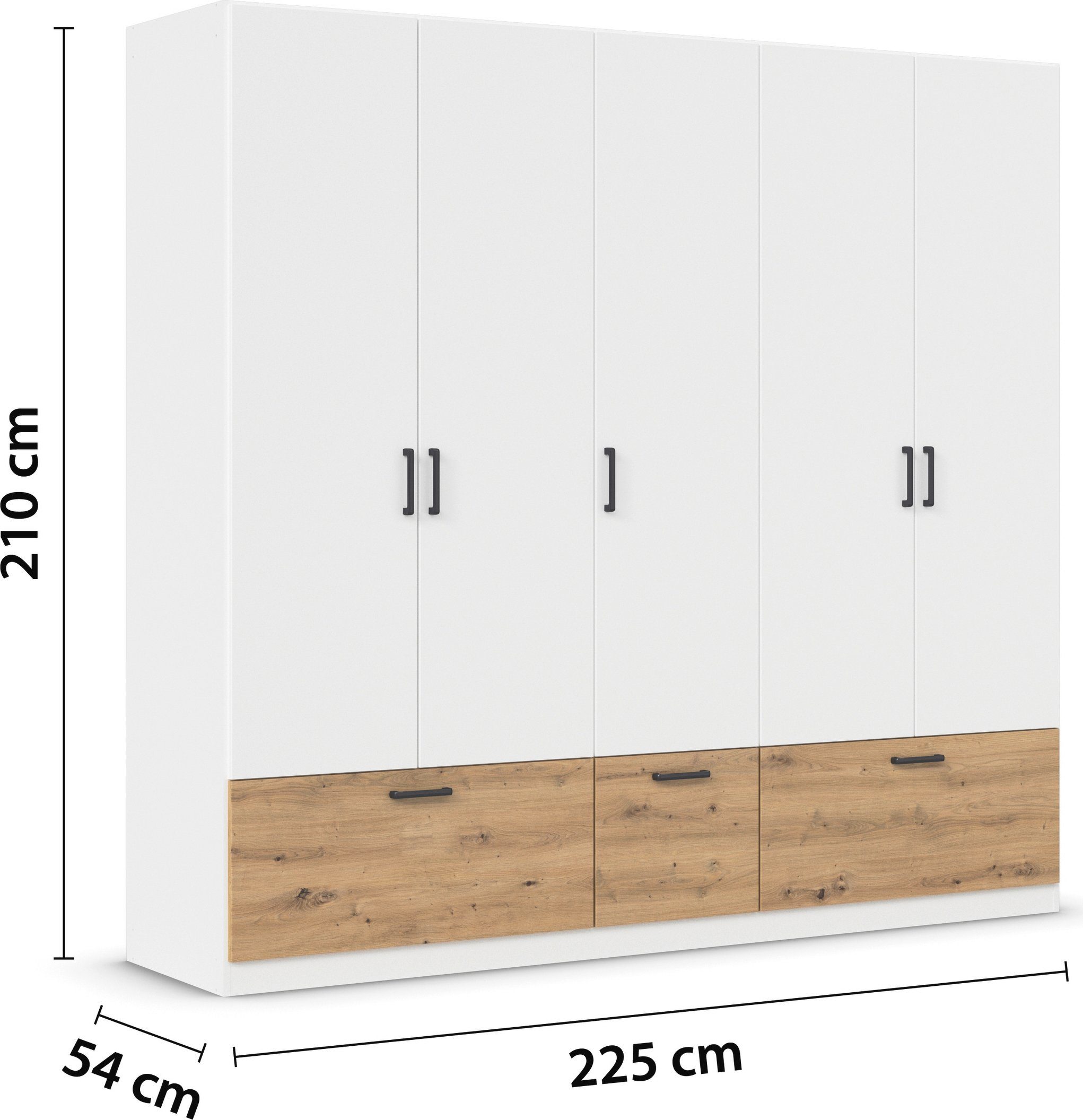 rauch Draaideurkast Kledingkast kast garderobe waskast BARI met lades en moderne greep in grijs metallic made in germany