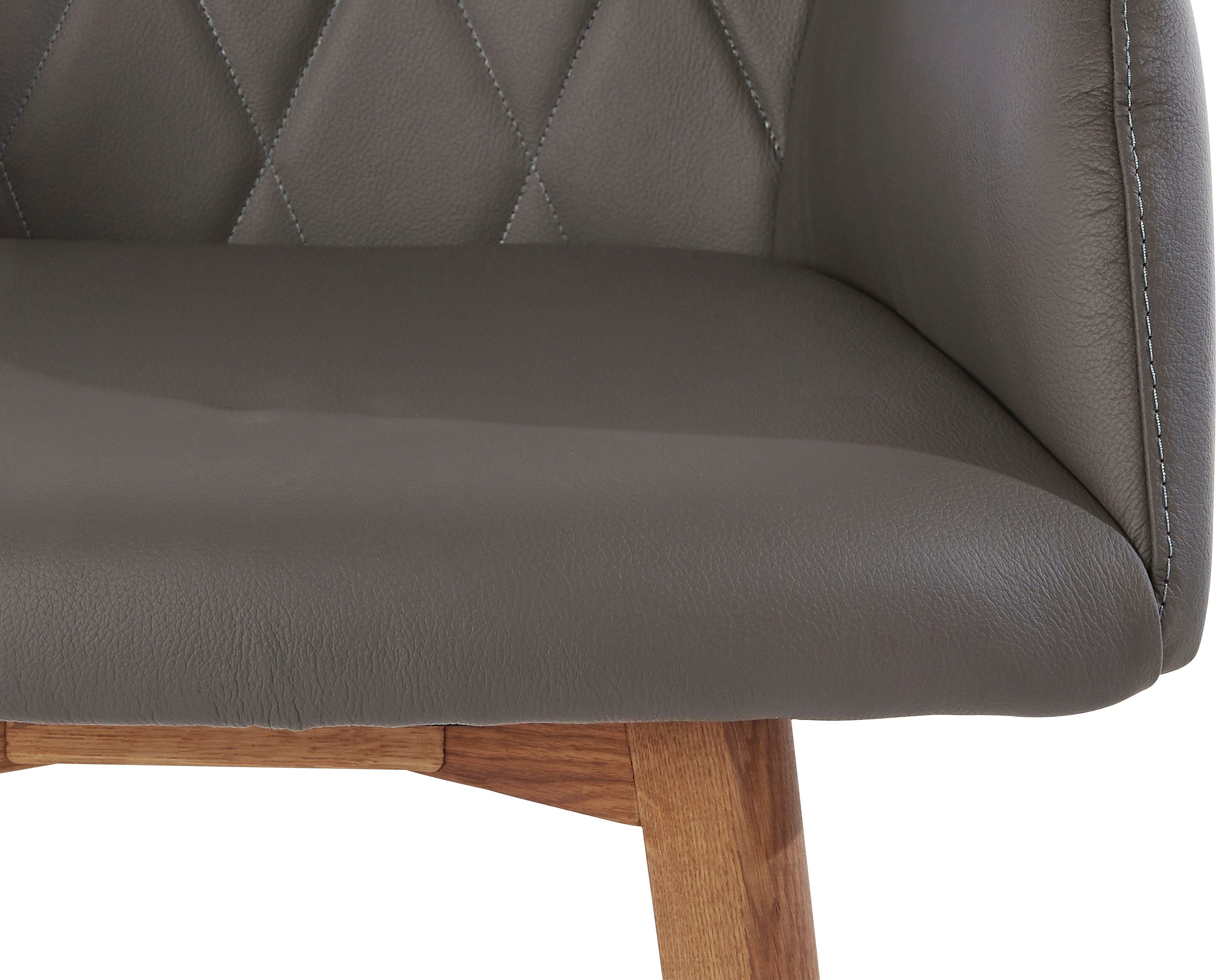 Home affaire Eetkamerstoel Brest Fauteuil in leer of microvezel, geolied massief eiken frame (2 stuks)