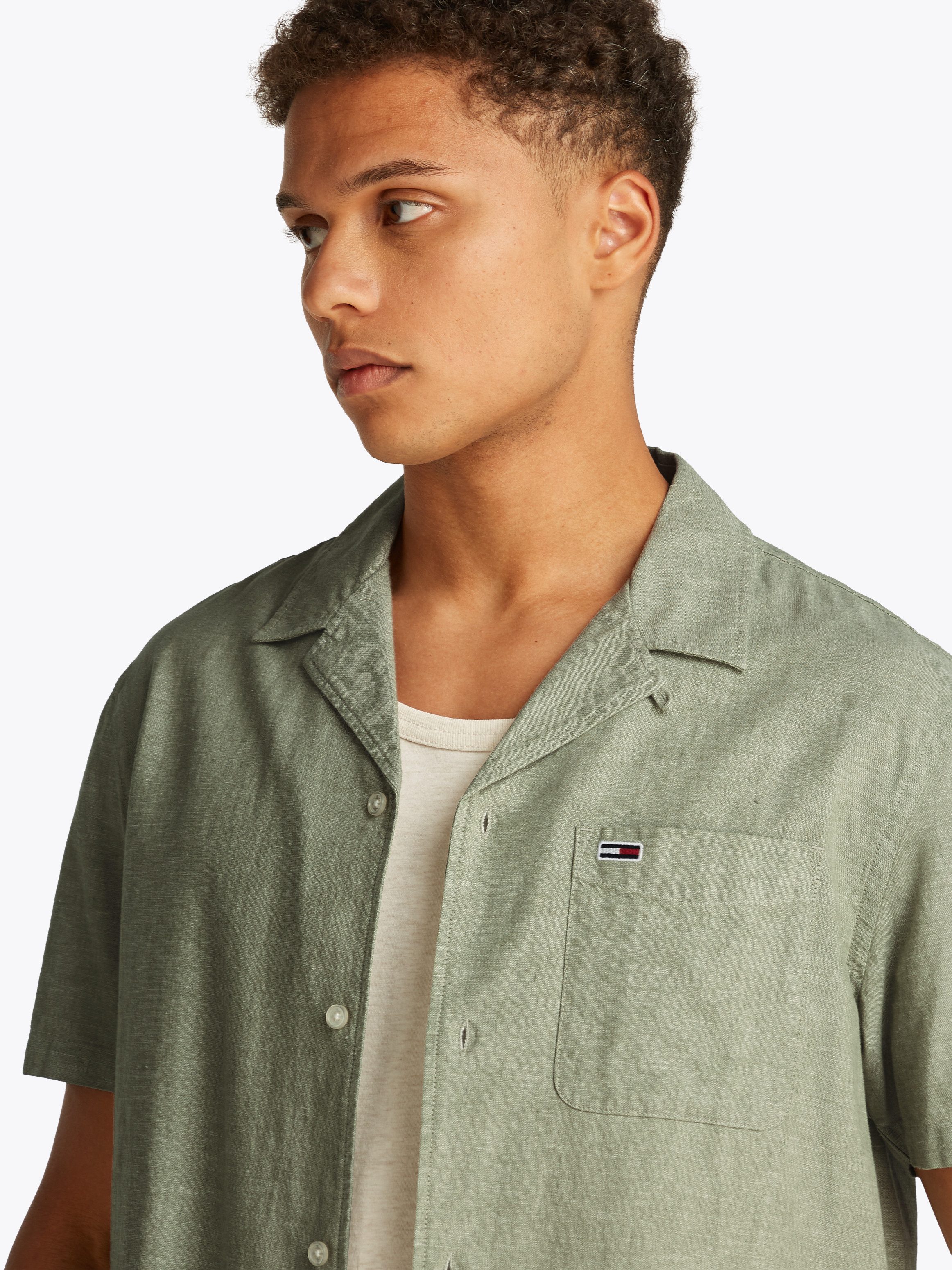 Tommy Jeans Plus Overhemd met korte mouwen TJM LINEN BLEND CAMP SS EXT
