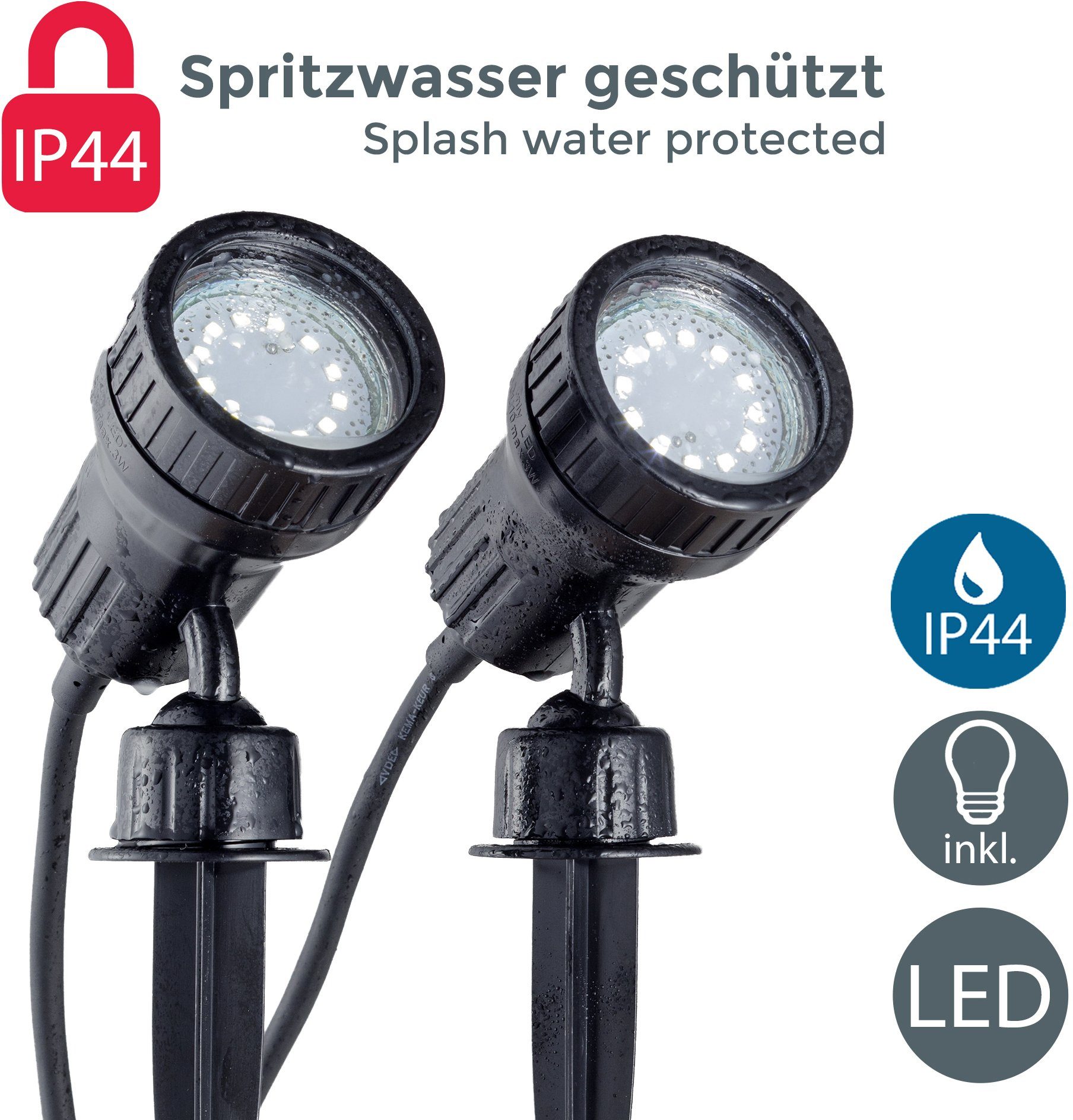 B.K.Licht Led-tuinlamp NIMA LED tuinspot, grondspies, buitenstraaler, spiesstraaler, 2-pack (2 stuks)