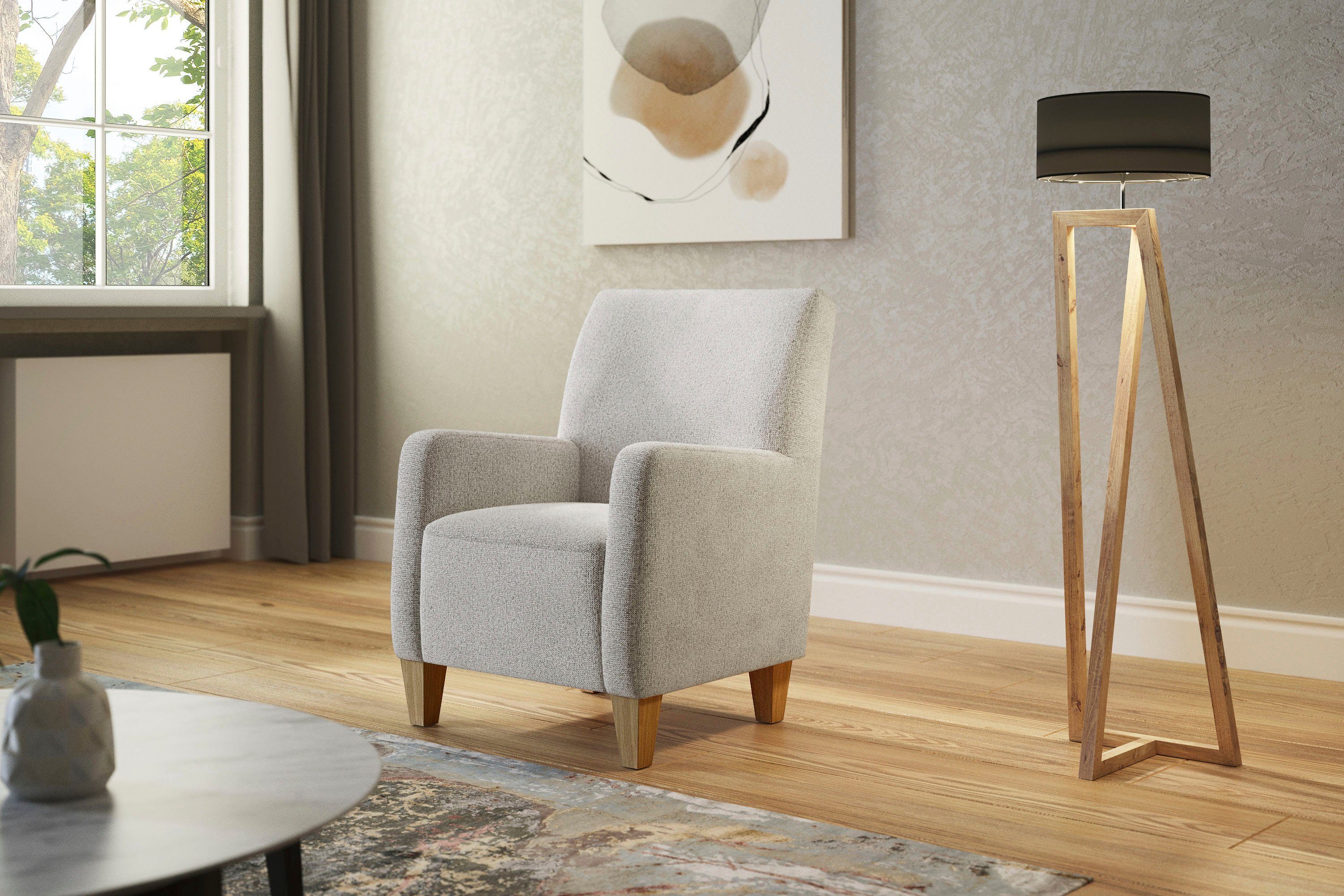 Home affaire Fauteuil Viva met binnenvering, met eikenhouten poten fauteuils beige