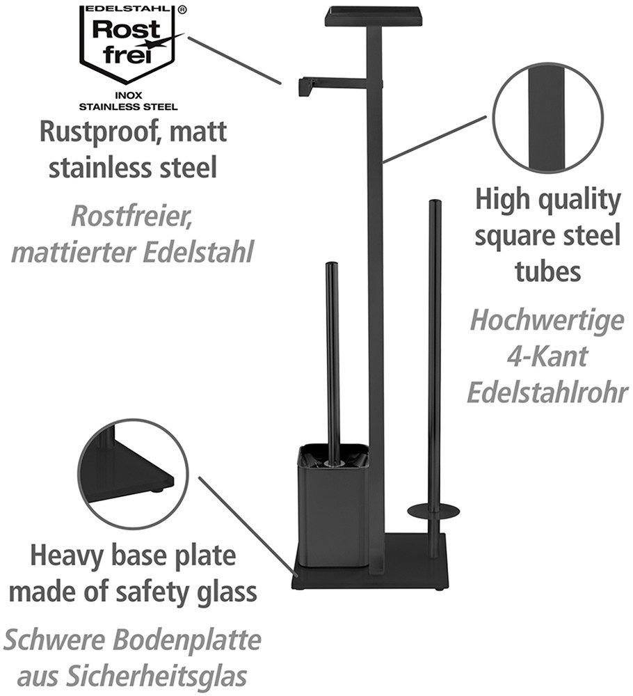 WENKO Toiletset Model Debar Standset met plank, roestvrij staal, bodemplaat van veiligheidsglas