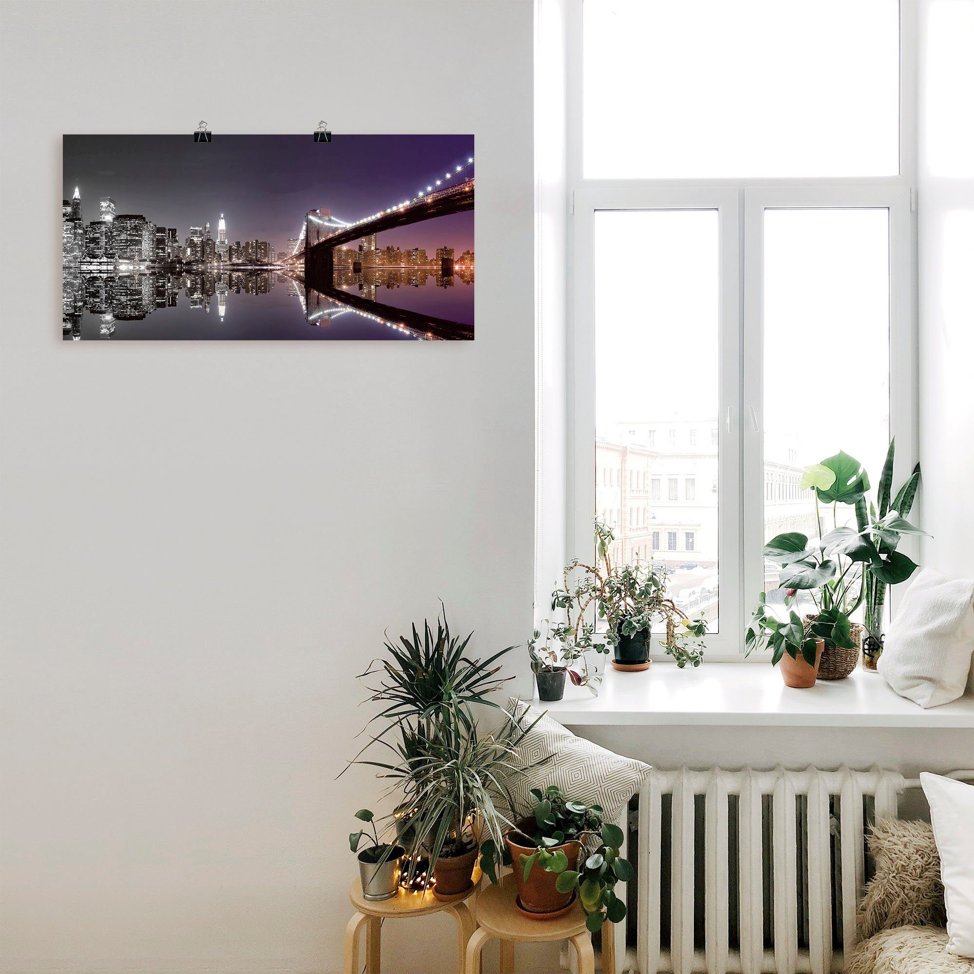 Artland Artprint New York skyline nachtelijke reflectie als artprint op linnen, poster, muursticker in verschillende maten