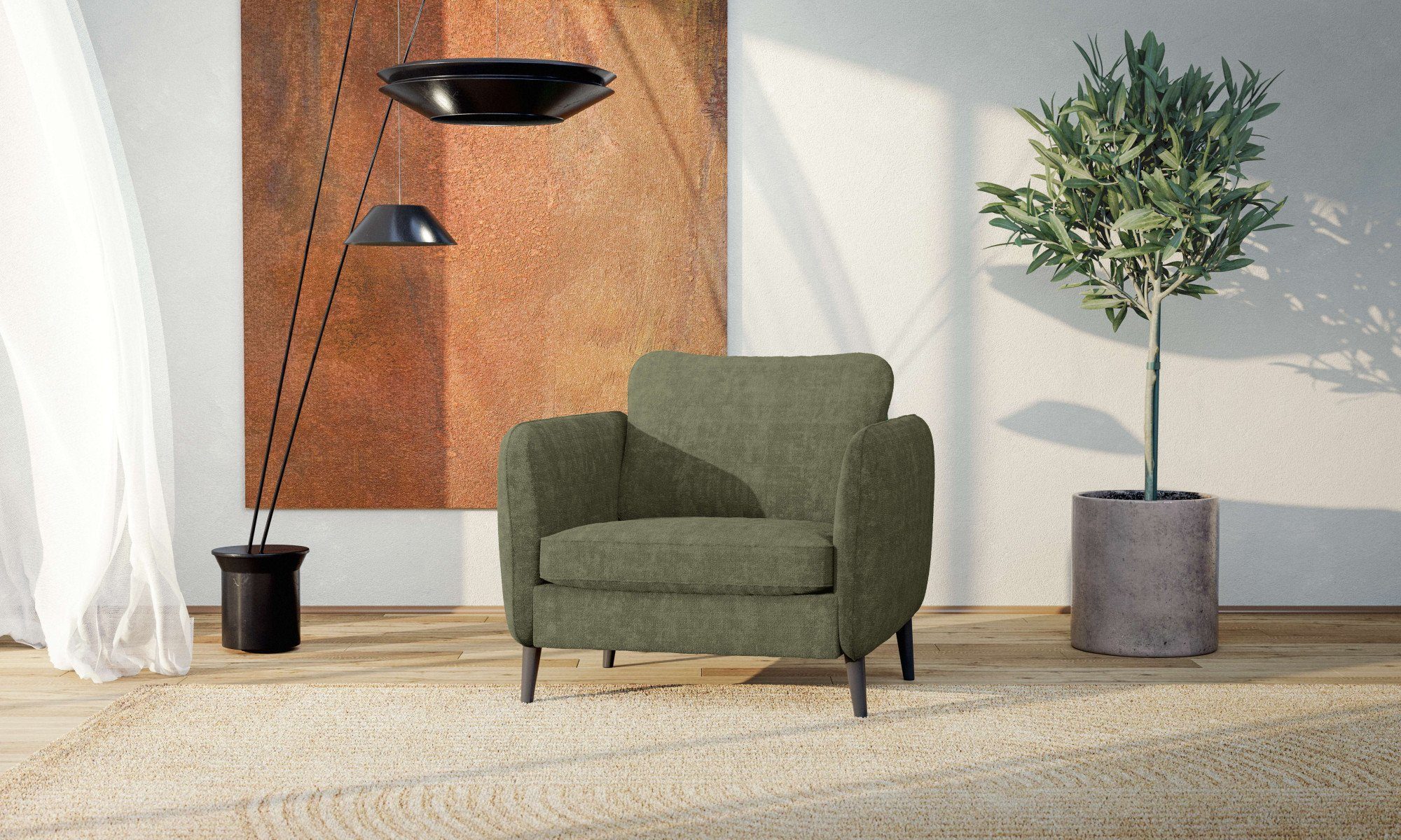 INOSIGN Fauteuil Ikano Massief houten constructie, zigzag vering in de zitting