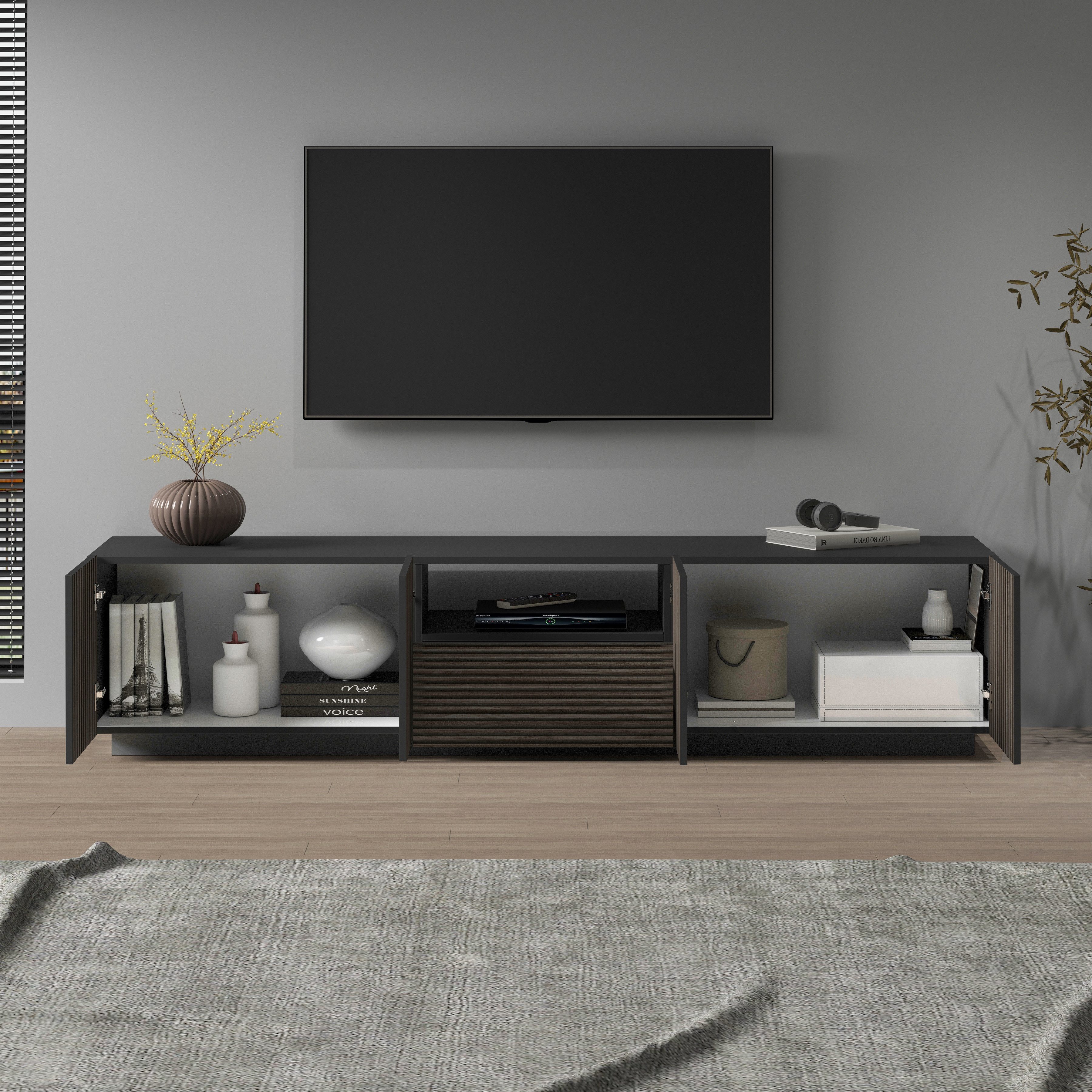 INOSIGN Tv-meubel Vega, Lowboard, TV-meubel, TV-kast, 220 cm met 4 deuren en 1 lade, fronten met groeflook