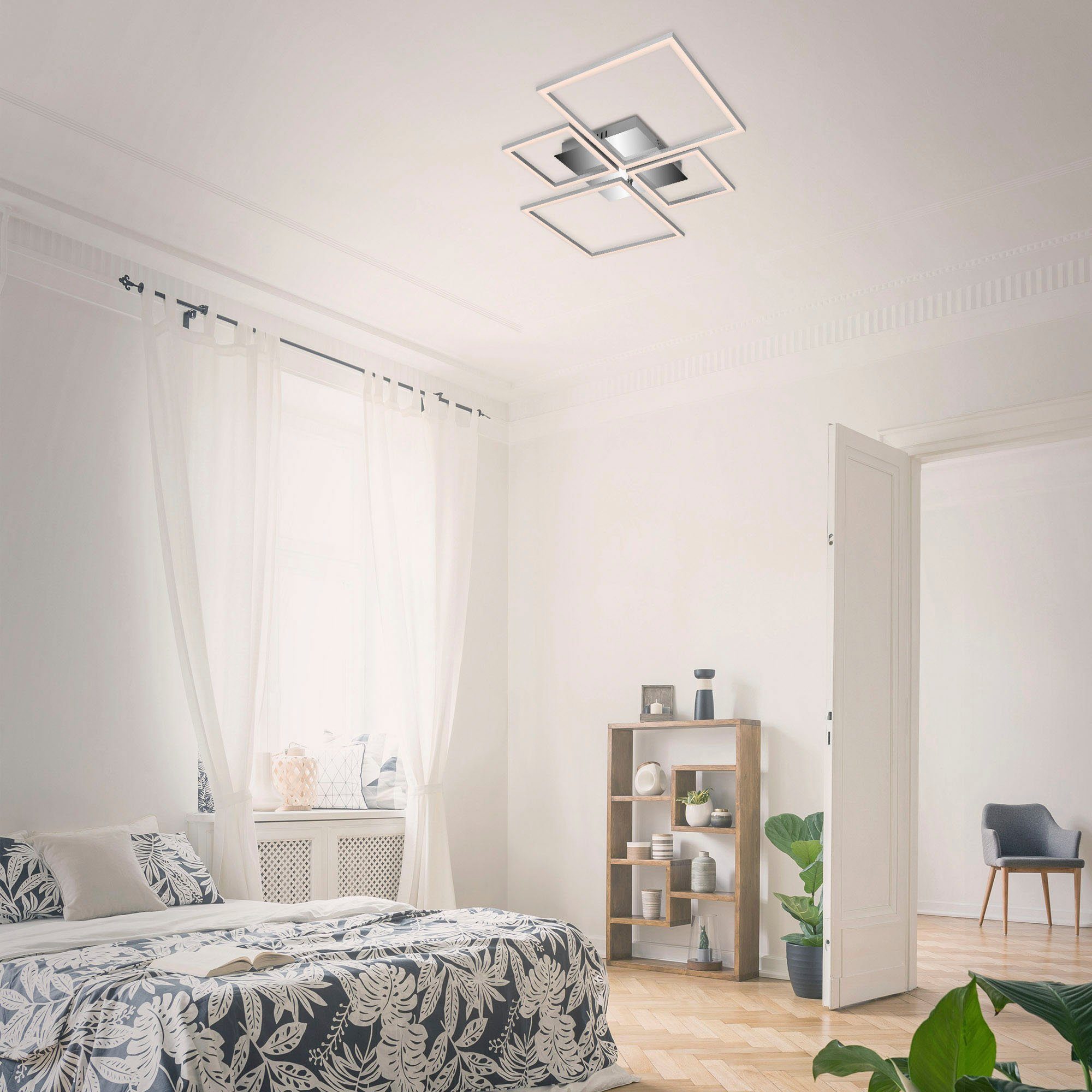 Briloner Leuchten Led-plafondlamp 3093018 FRAME Plafondlamp, 75x46,7x7,5cm, Chroom-Alu, Woonkamer, Slaapkamer