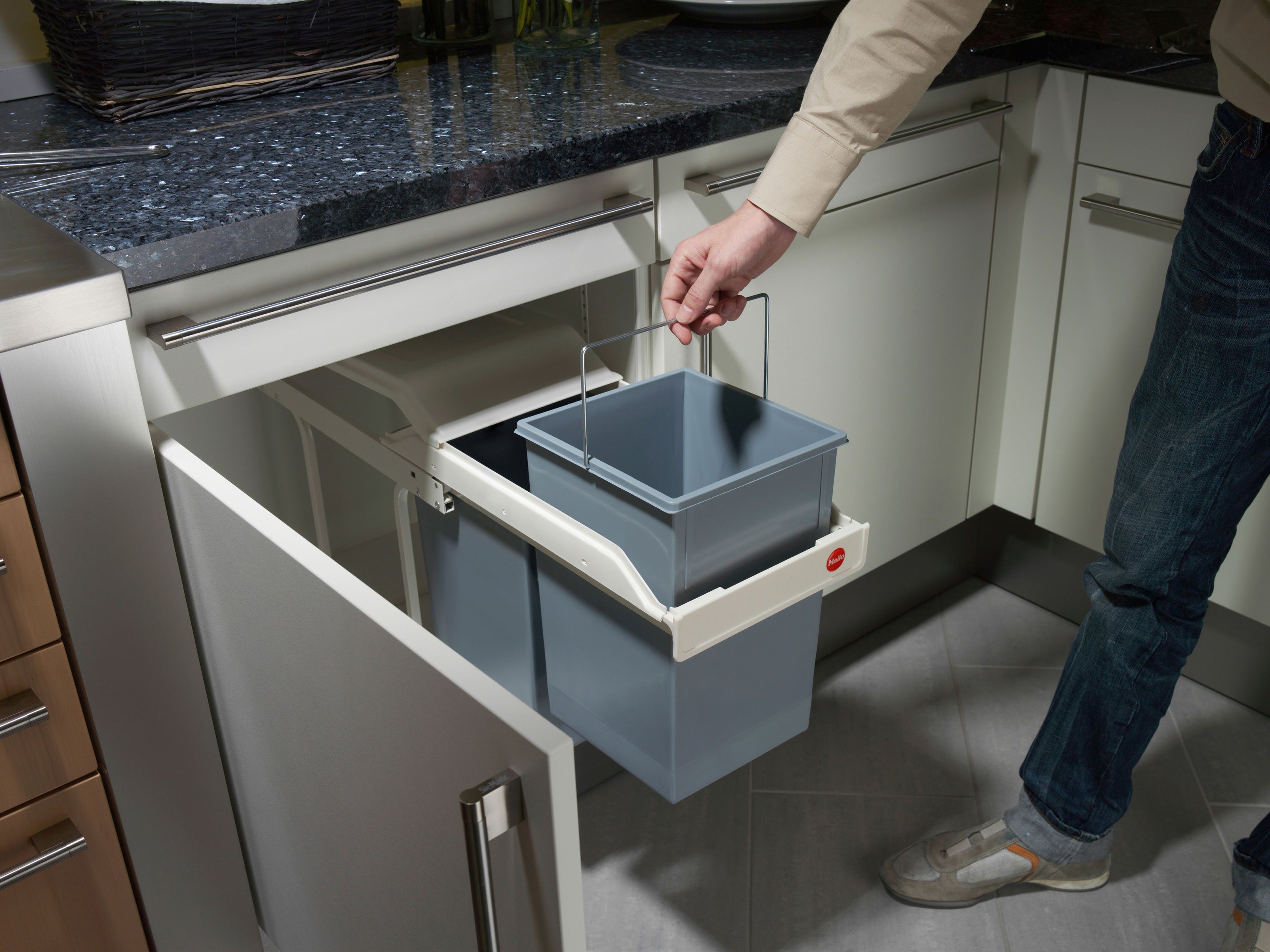Hailo Inbouwprullenbak Multi-box duo L 28 liter, grijs, kunststof binnenemmer, made in germany
