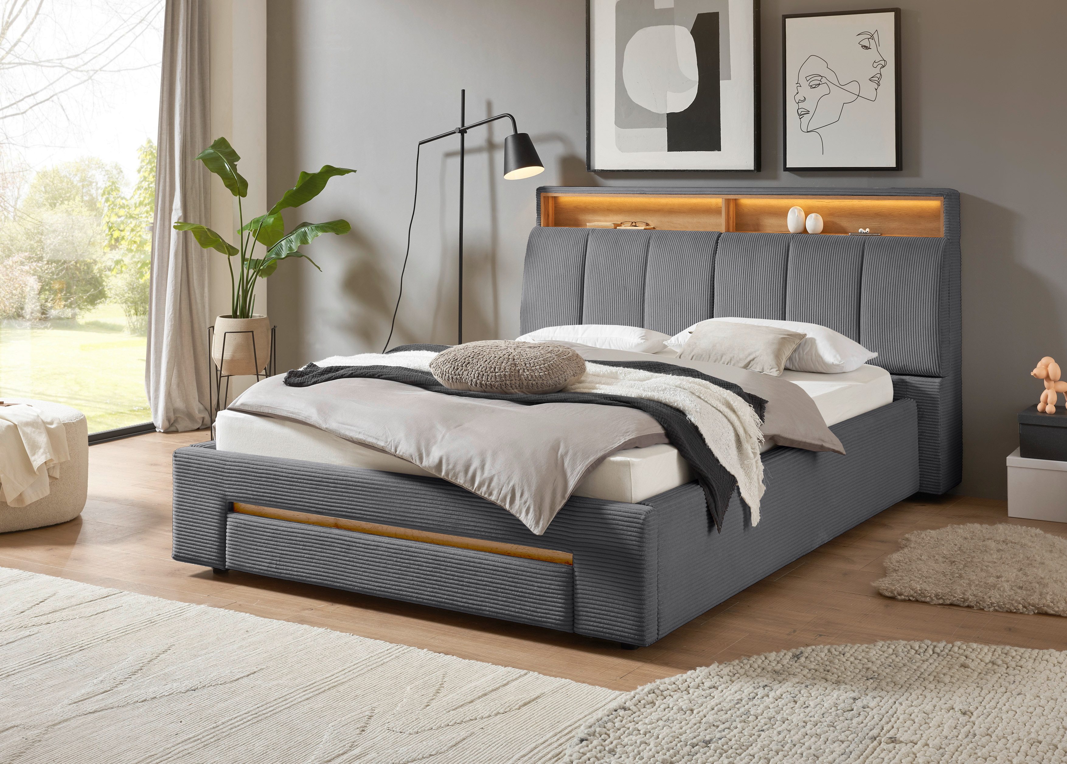 INOSIGN Gestoffeerd bed CiTY/GiRON,, gepolsterd opbergbed, met LED-verlichting Bedkisten met hondenbed of als opbergruimte, opklapbare hoofdeinden