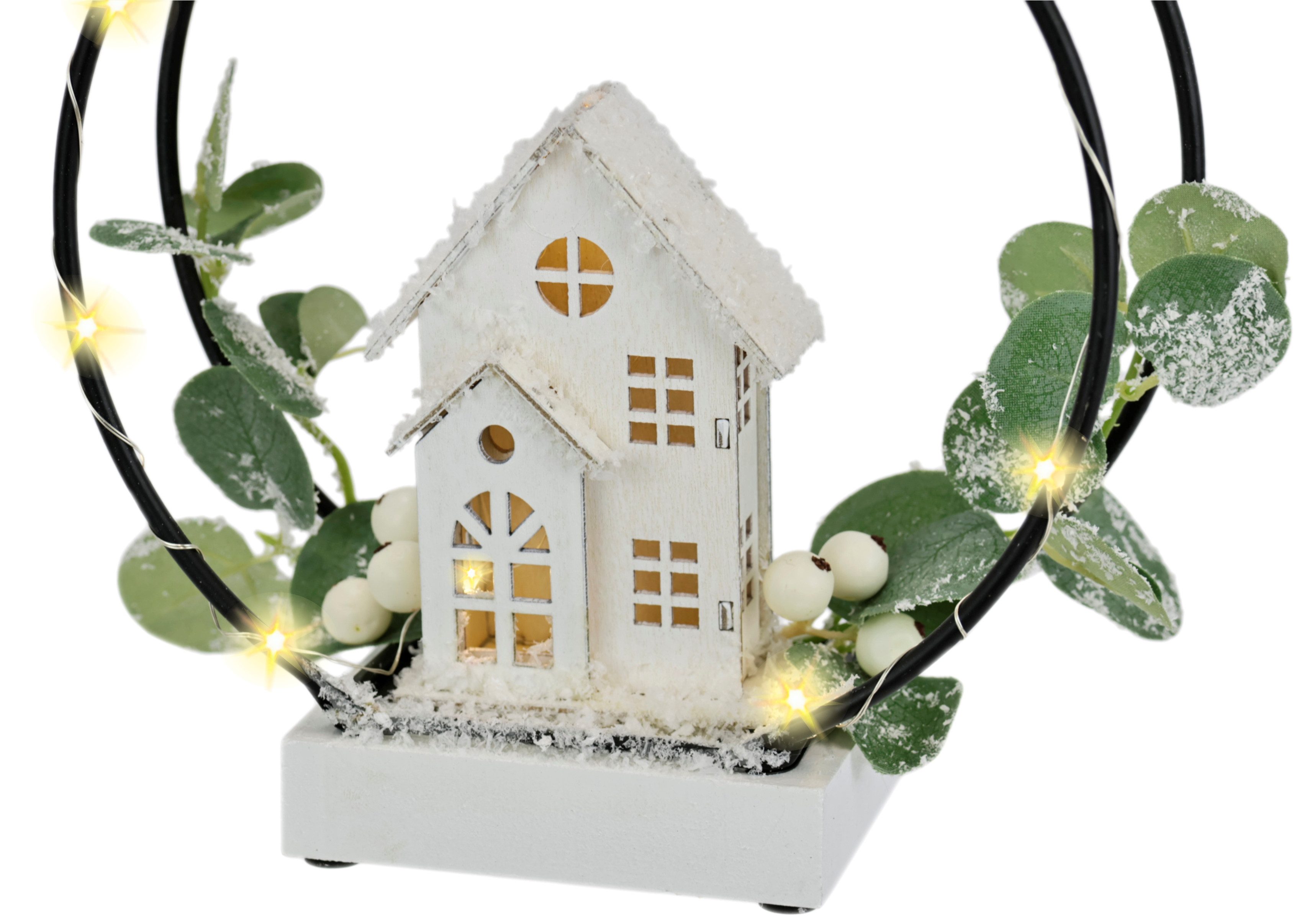I.GE.A. Kunstkrans Theelichthouder decoratieve krans Met LED licht theelichtkaars eucalyptus huis lichtsnoer