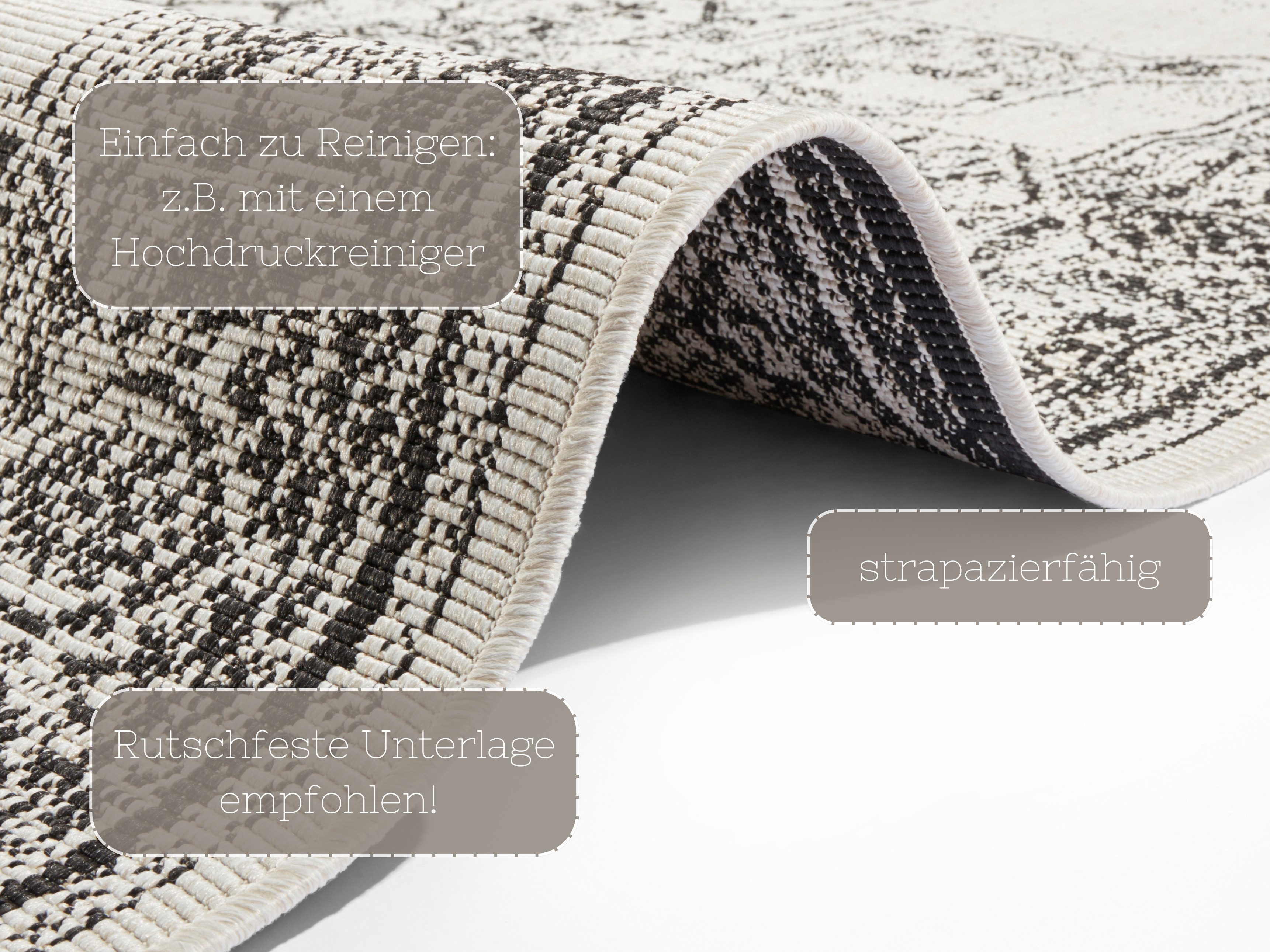 NORTHRUGS Vloerkleed Borbon tweezijdig te gebruiken kleed Geschikt voor binnen en buiten, weerbestendig, balkon, tuin, woonkamer, waterbestendig