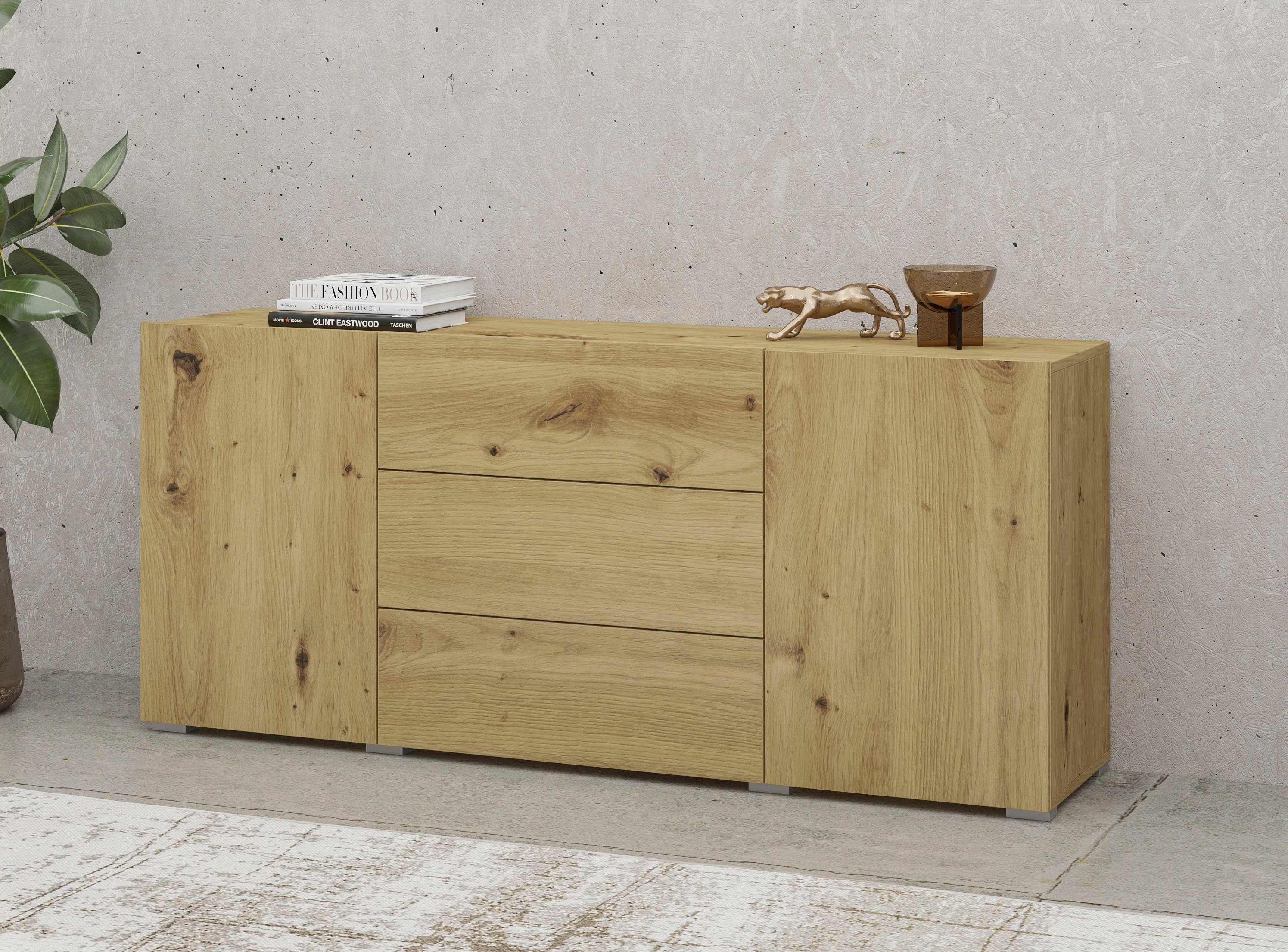 INOSIGN Dressoir Ava, breedte 140 cm, hangend en staand te monteren moderne grepless commode, ladekast, 2 deuren/3 lades