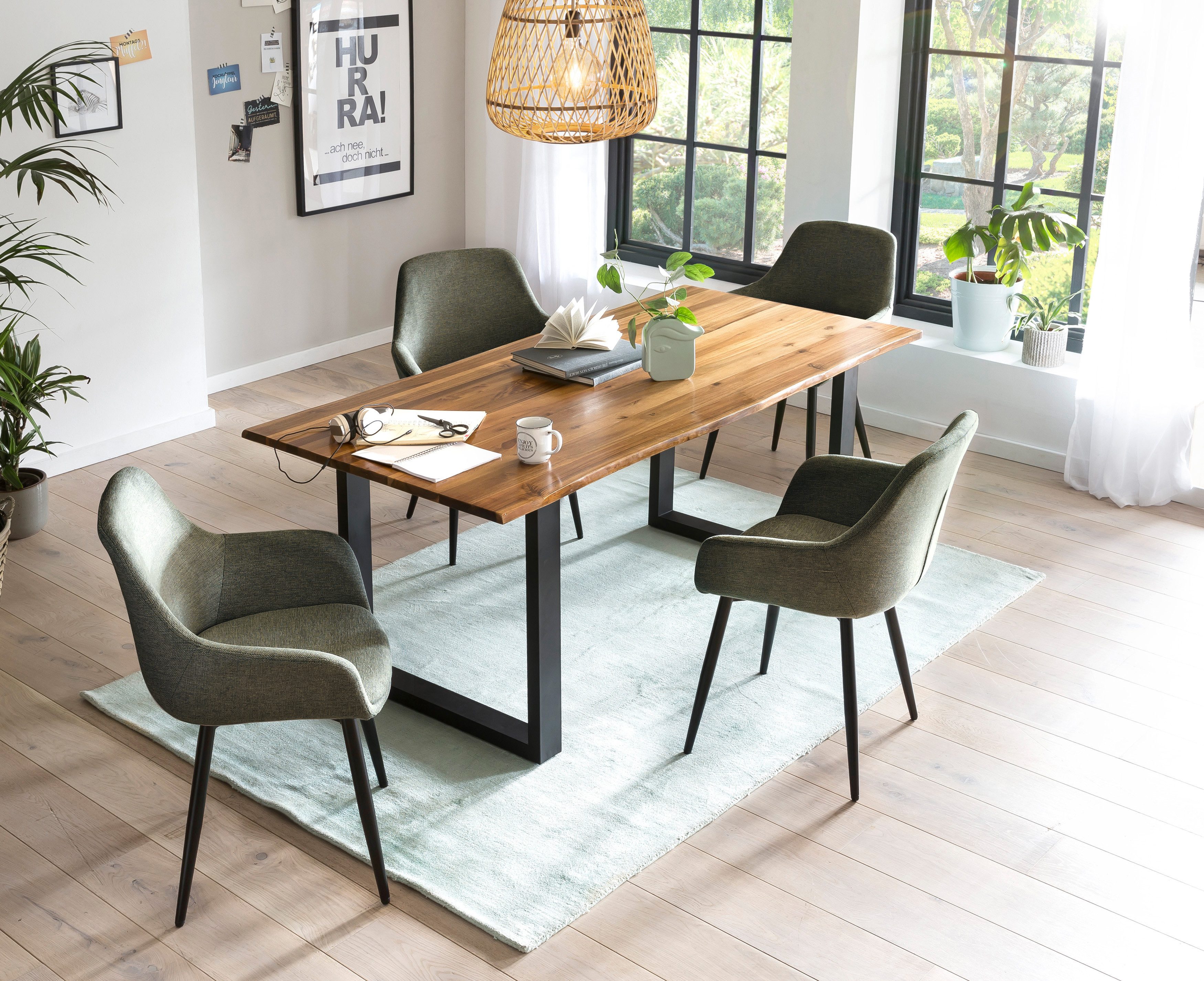 SalesFever Eethoek Tafelblad met echte boomranden (set, 5-delig) eethoeken groen