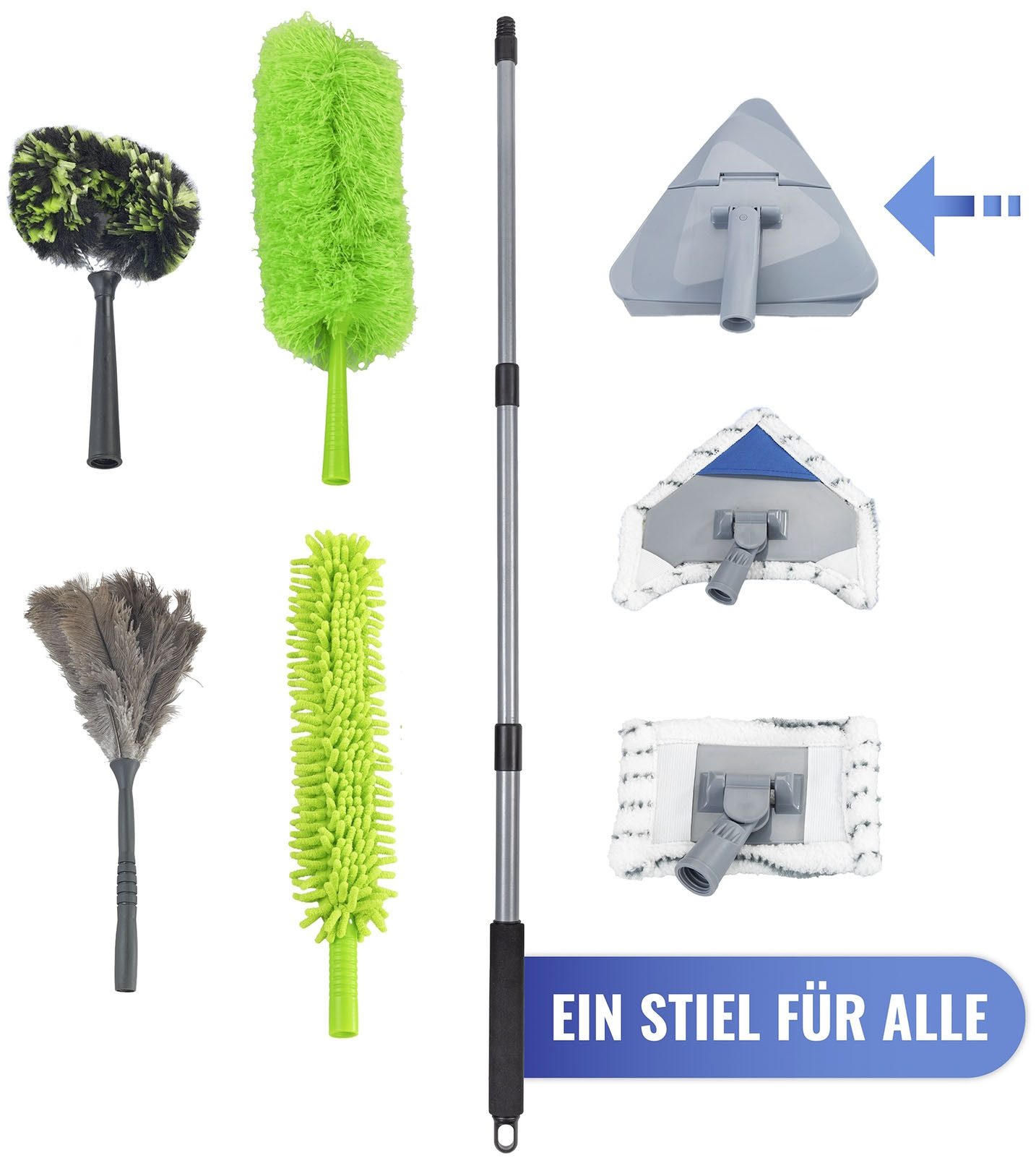 Maximex Vloerwisserset Driehoek-wisser met telescopische steel 360° duo-knikgewricht, microvezel bekleding, reinigt alleen met water (set, 5-delig)