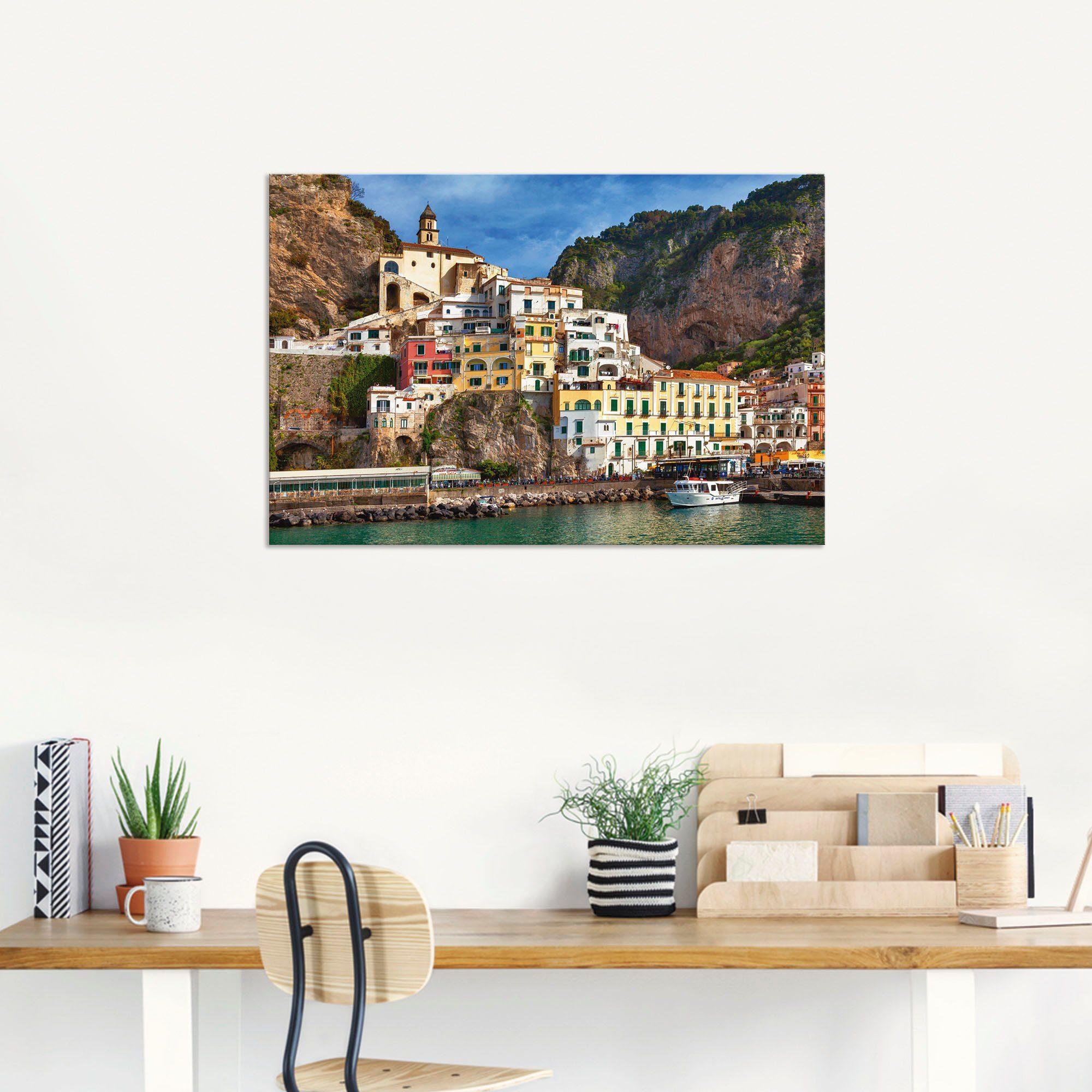 Artland Artprint Haven van Amalfi aan de Amalfikust als artprint van aluminium, artprint voor buiten, artprint op linnen, poster in verschillende maten. maten