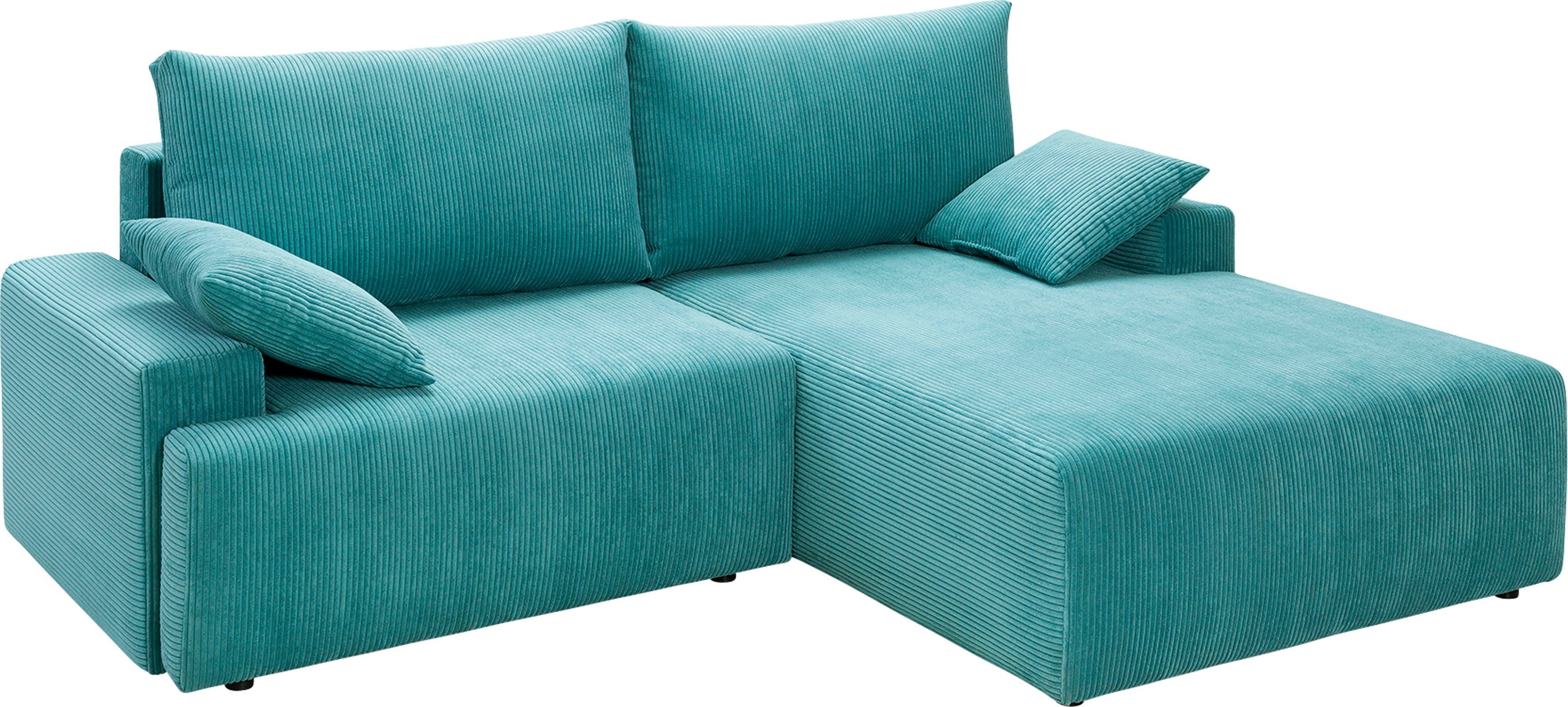 exxpo - sofa fashion Hoekbank Orinoko, actueel design en hoog zitcomfort, L-vorm inclusief bedfunctie en bedlade, mooie kleuren in trendy cord