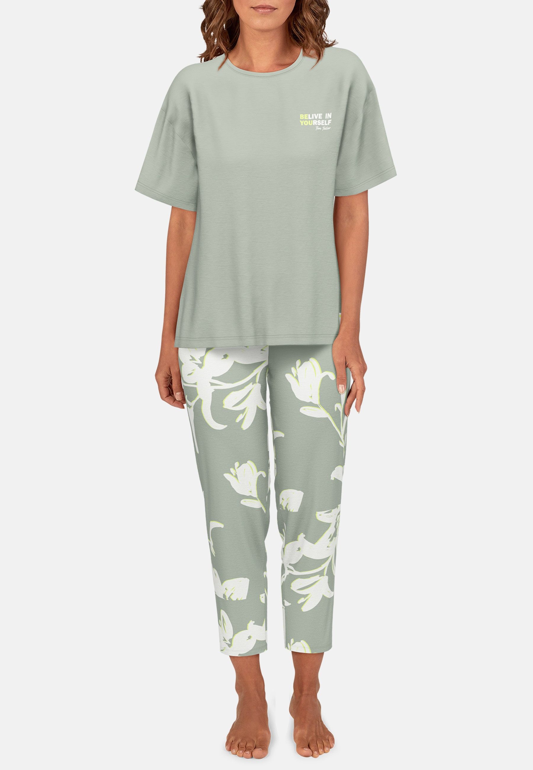 Tom Tailor Capripyjama Kenmare Uni top, broek met bloemenpatroon (2-delig)