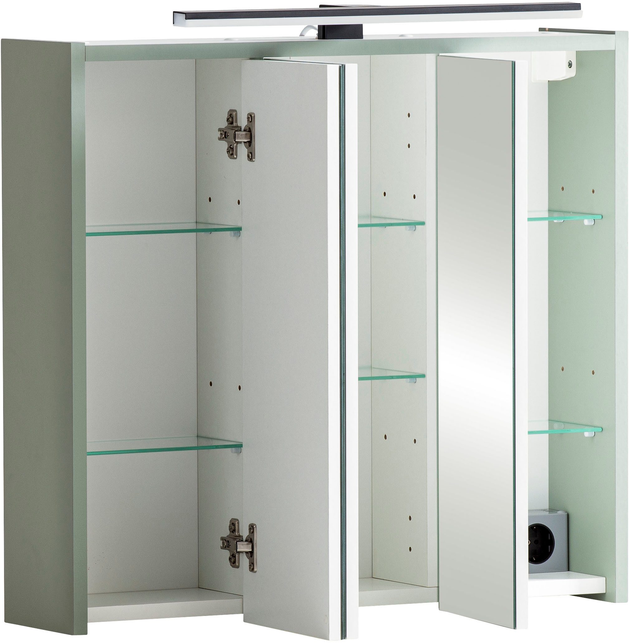 Schildmeyer Spiegelkast Palermo, breedte 65 cm Met LED-lamp en stopcontact, metalen beslag, glazen legplanken