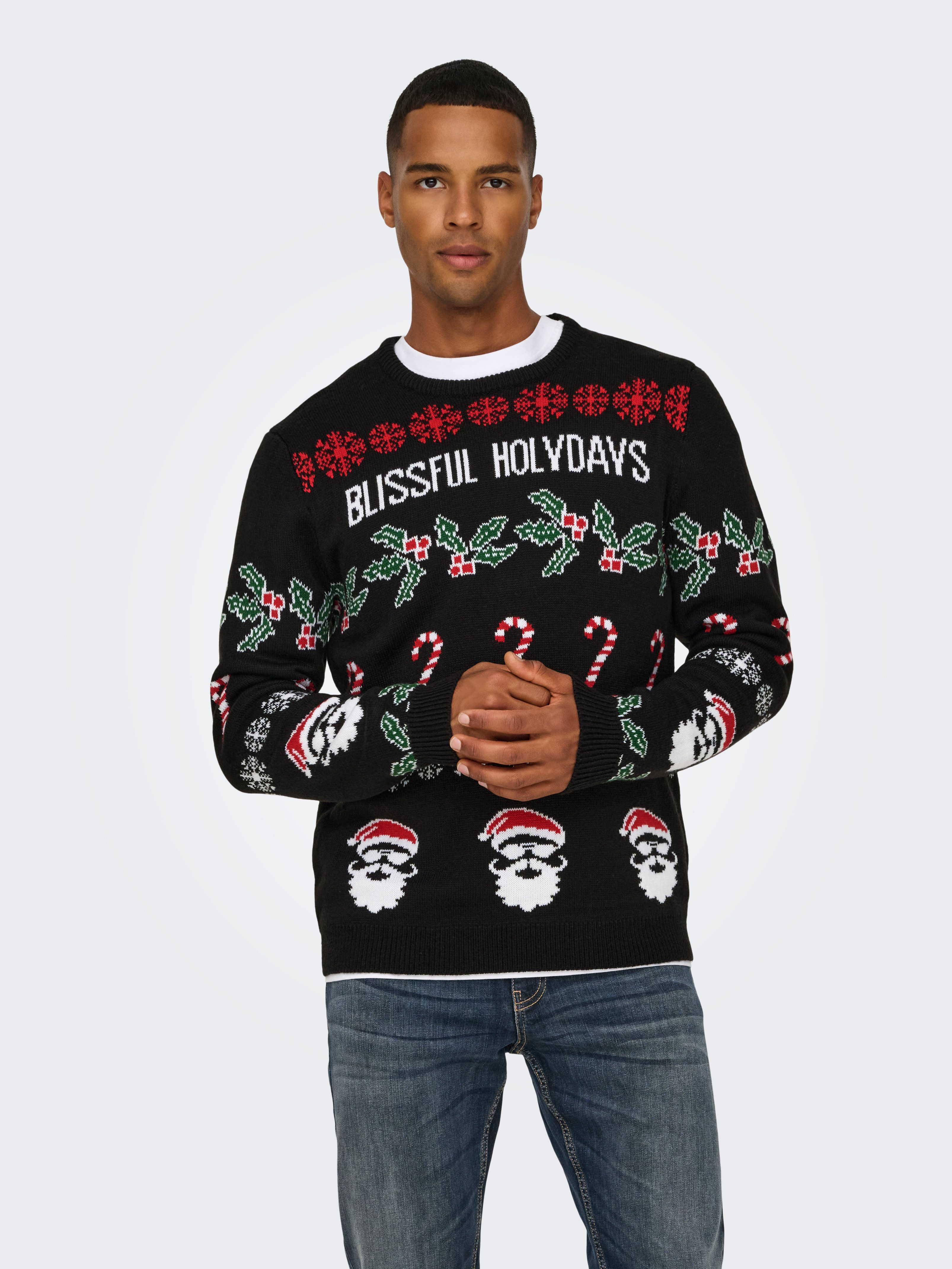 ONLY & SONS Gebreide trui ONSXMAS REG 5 ALLOVER CREW KNIT