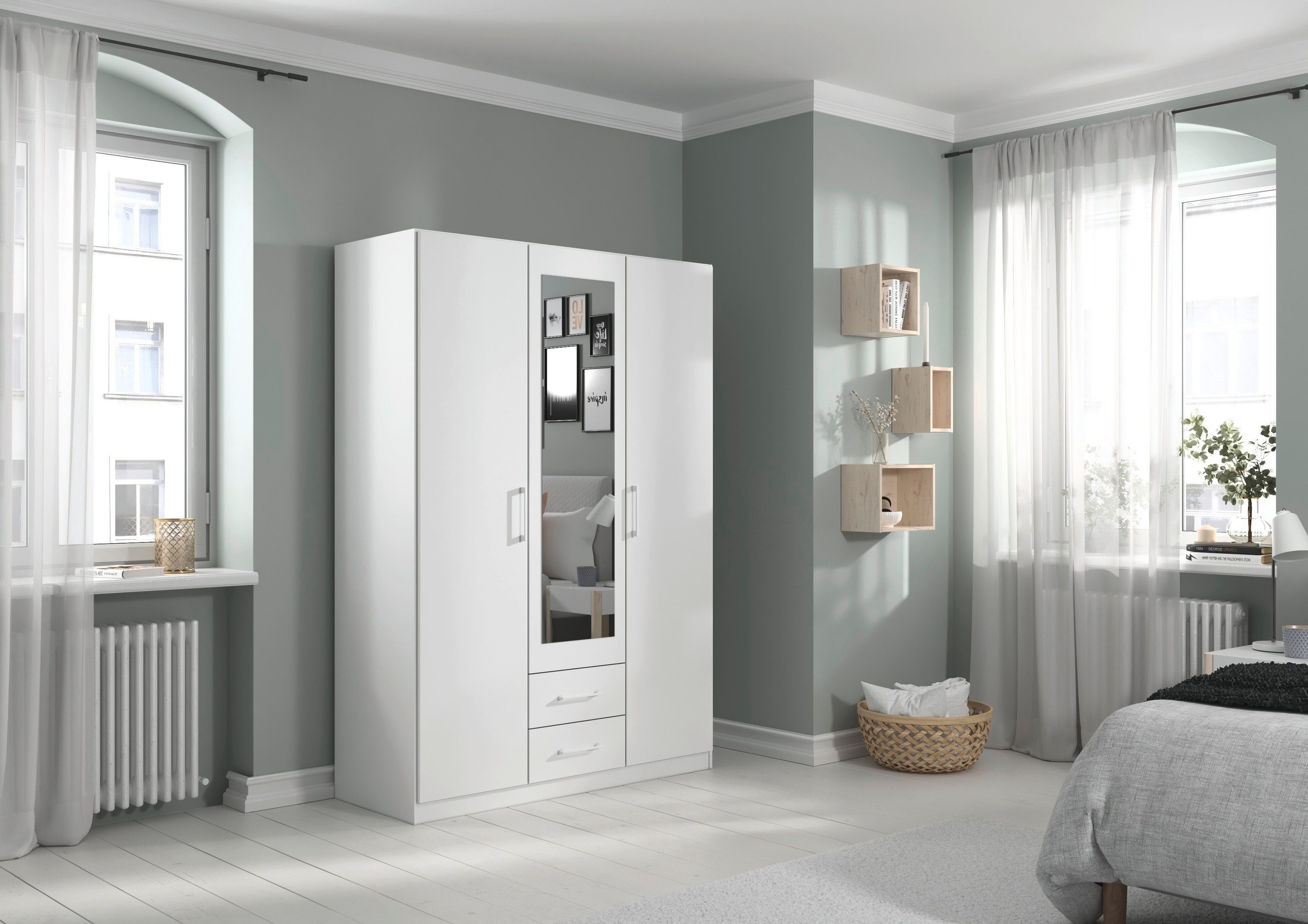 rauch Draaideurkast Kledingkast garderobe KREFELD optioneel met spiegel met 3 greepvarianten, incl. praktische lades made in germany