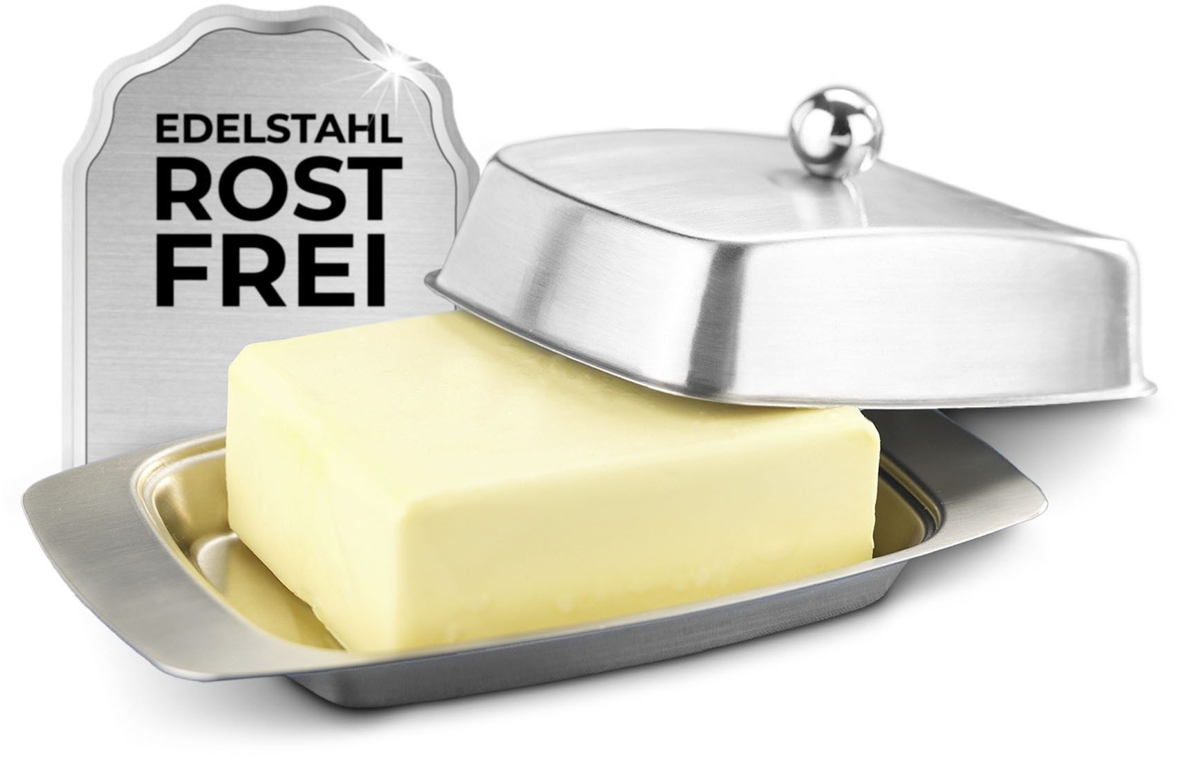 Maximex Botervloot Roestvrij staal Boterdoos voor 250 g boter om te serveren, vaatwasmachinebestendig (1-delig)