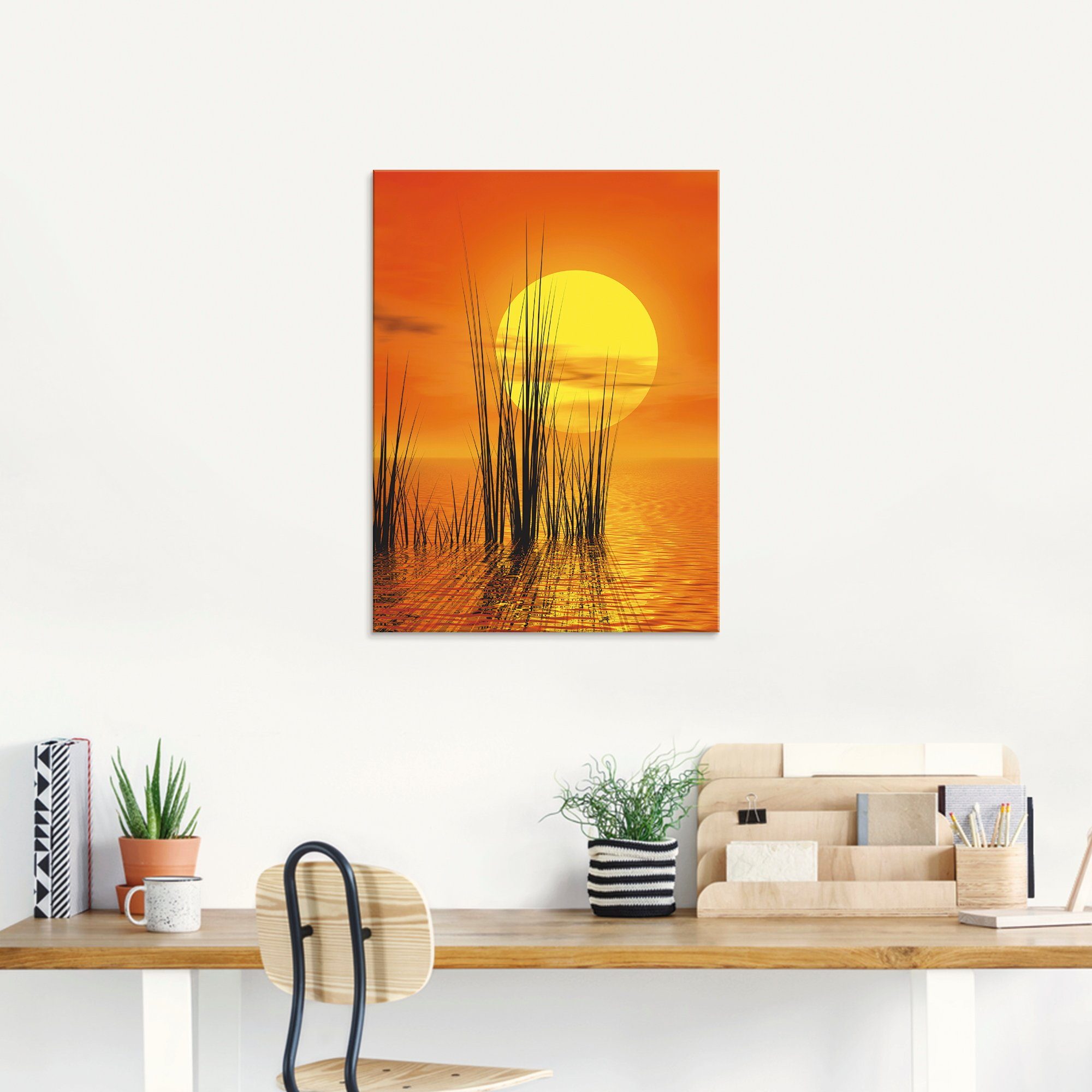 Artland Print op glas Zonsondergang met riet