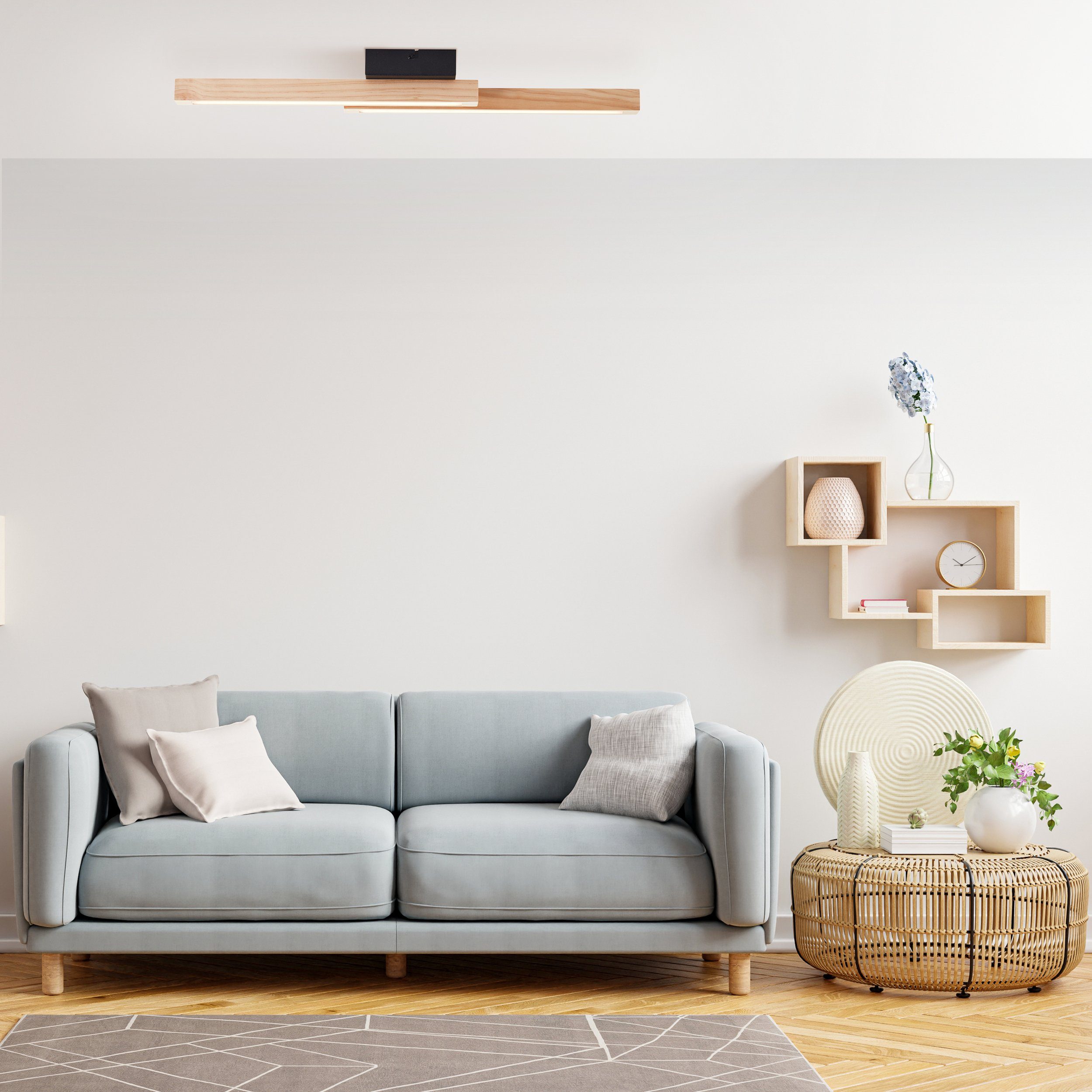 Brilliant Leuchten Led-plafondlamp Arion 62 x 7 x 12 cm, 1500 lumen, 3000 k, hout/metaal, zwart/licht hout (1 stuk)