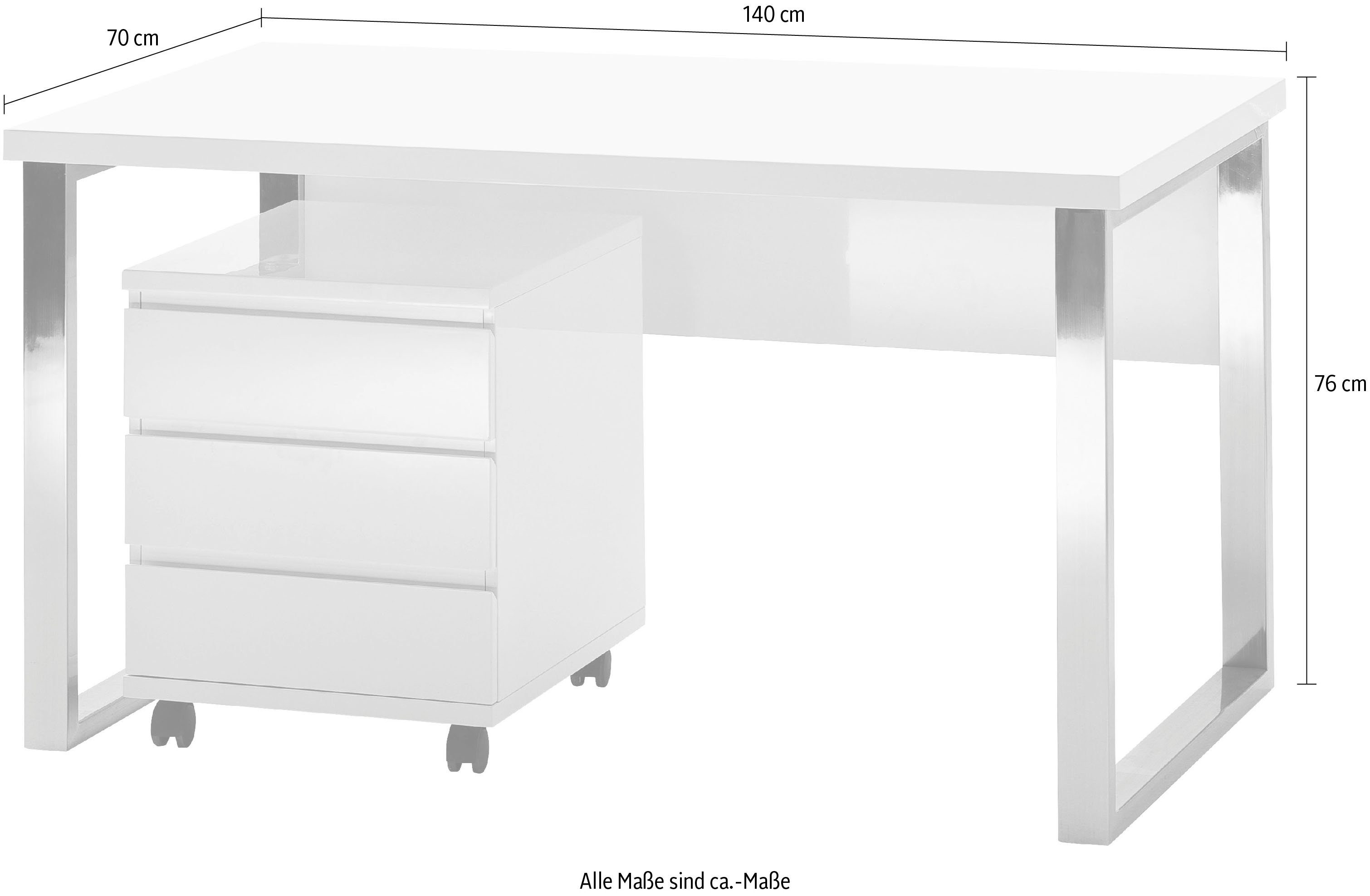 MCA furniture Bureau Sydney hoogglans-wit, breedte 140 cm