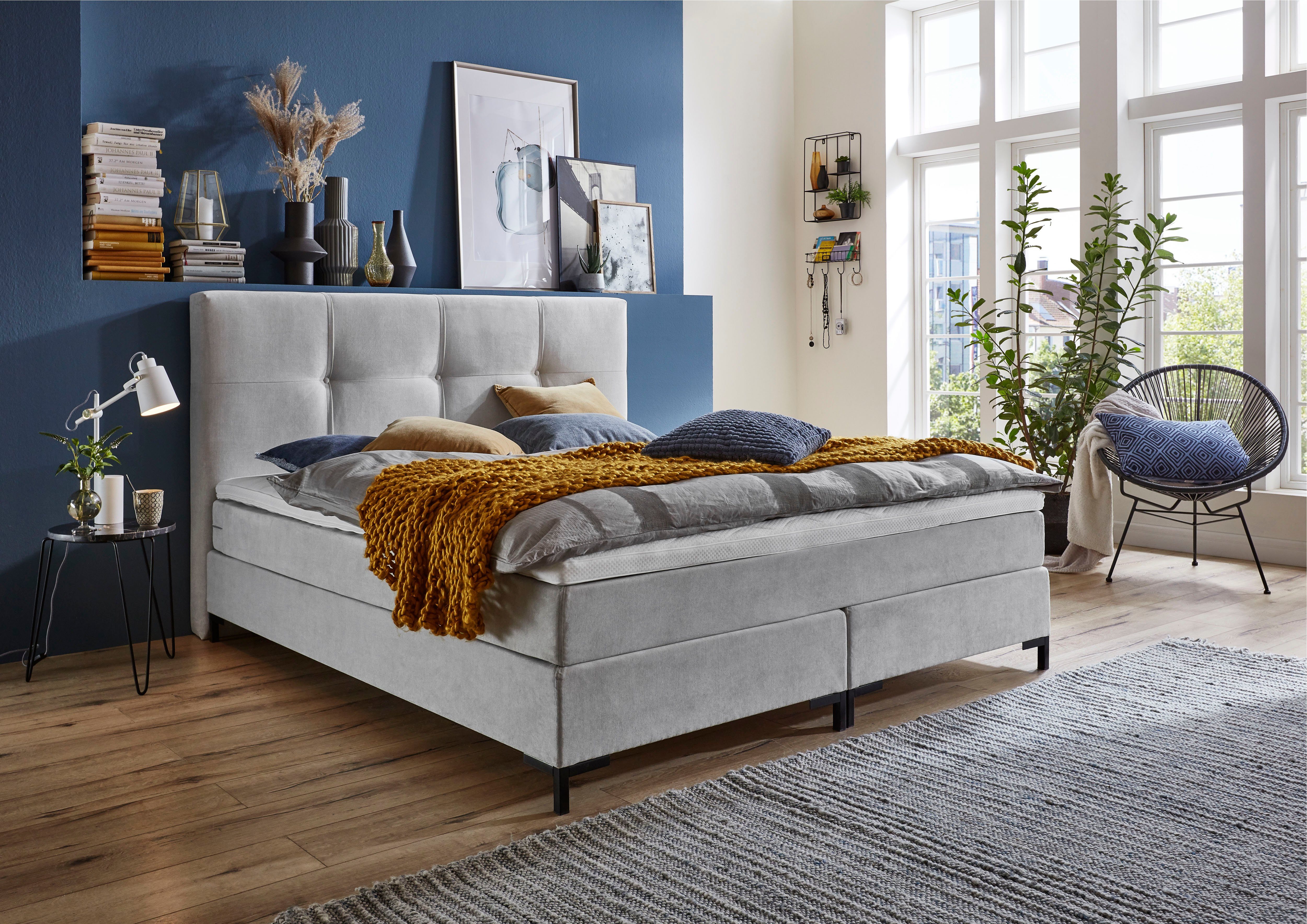 ATLANTIC home collection Boxspring Romy Pocketveringsmatras, incl. topmatras boxsprings grijs
