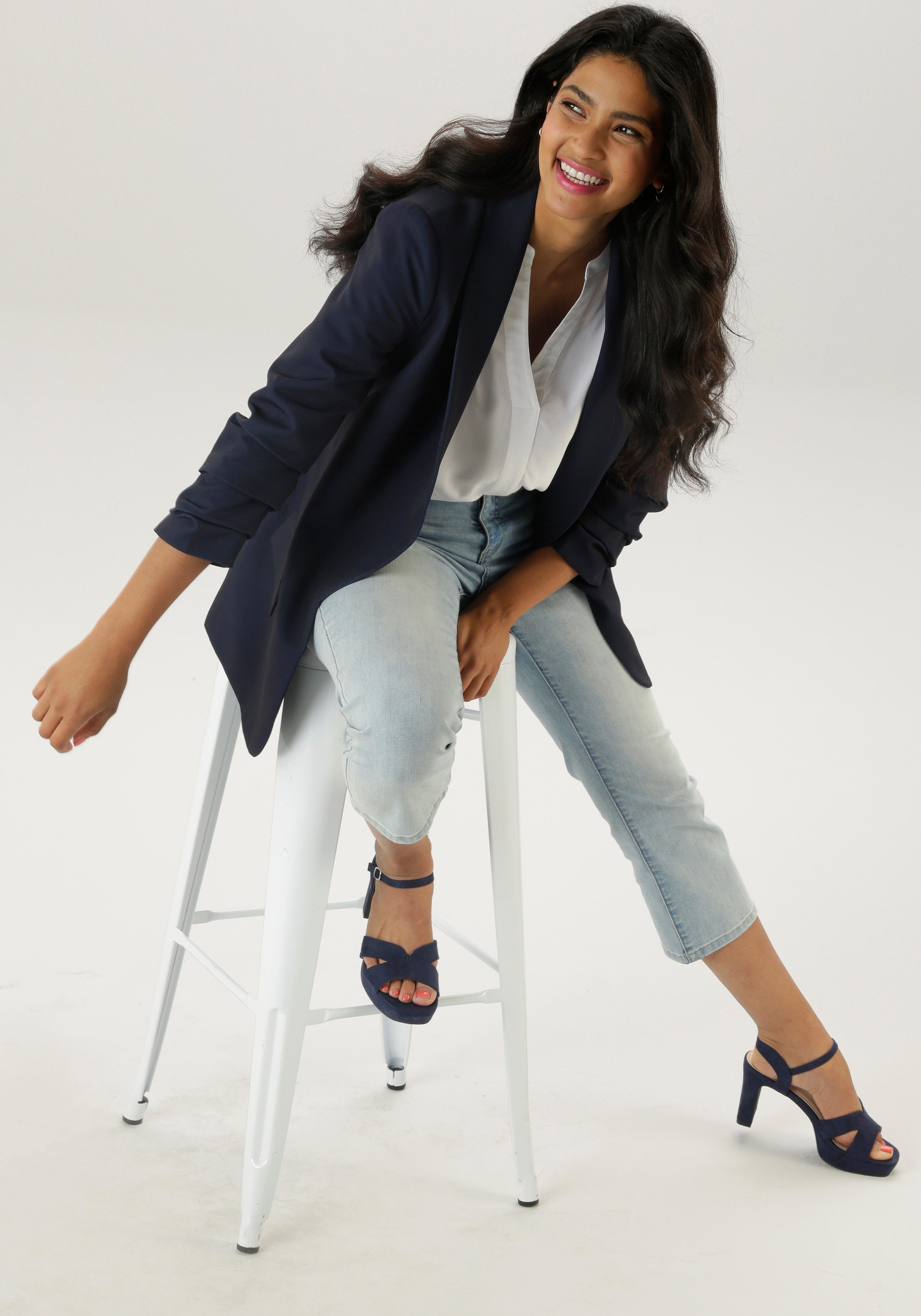 Aniston SELECTED Lange blazer met modieuze reverskraag en gerimpelde mouwen - nieuwe collectie