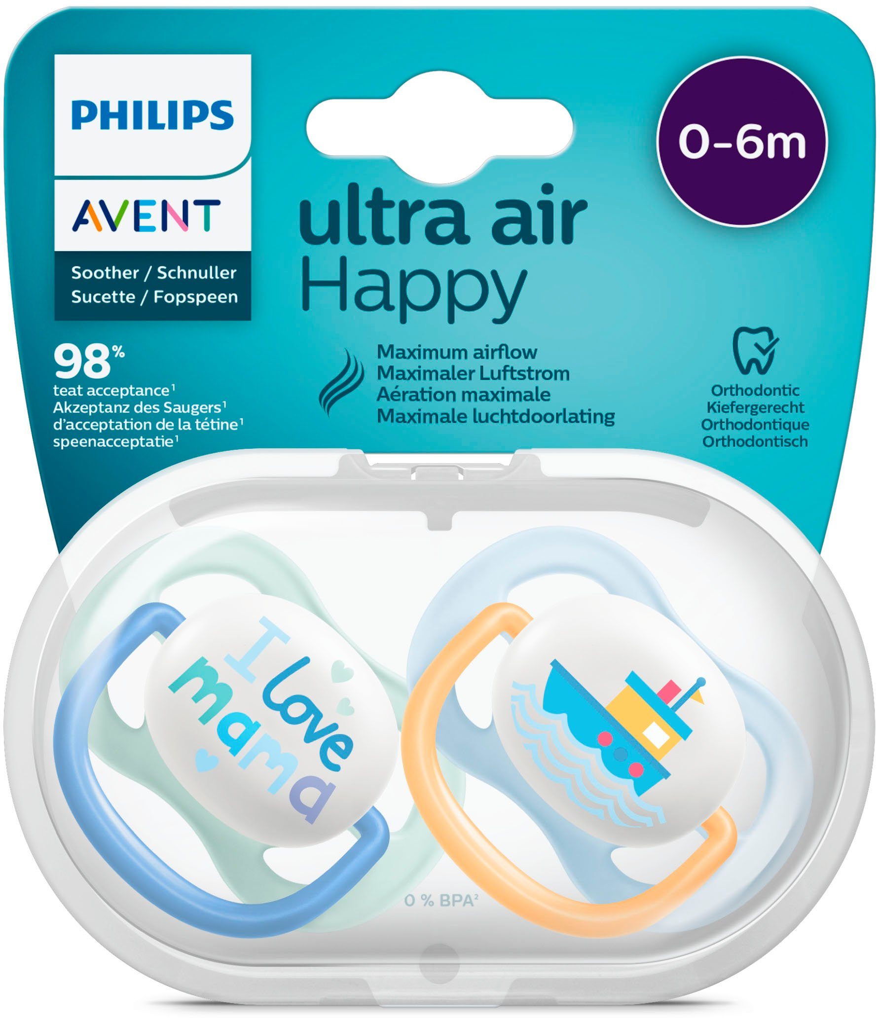 Philips AVENT Speen SCF080/01 orthodontisch gevormde speen, 0 tot 6 maanden met sterilisatiehouder