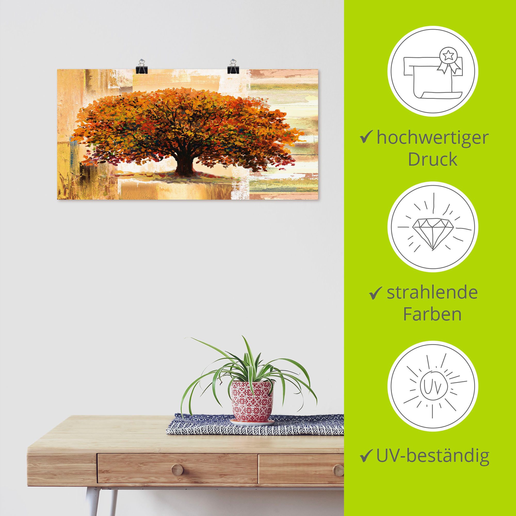 Artland Artprint Herfstboom op abstracte achtergrond als artprint van aluminium, artprint voor buiten, artprint op linnen, poster in verschillende maten. maten