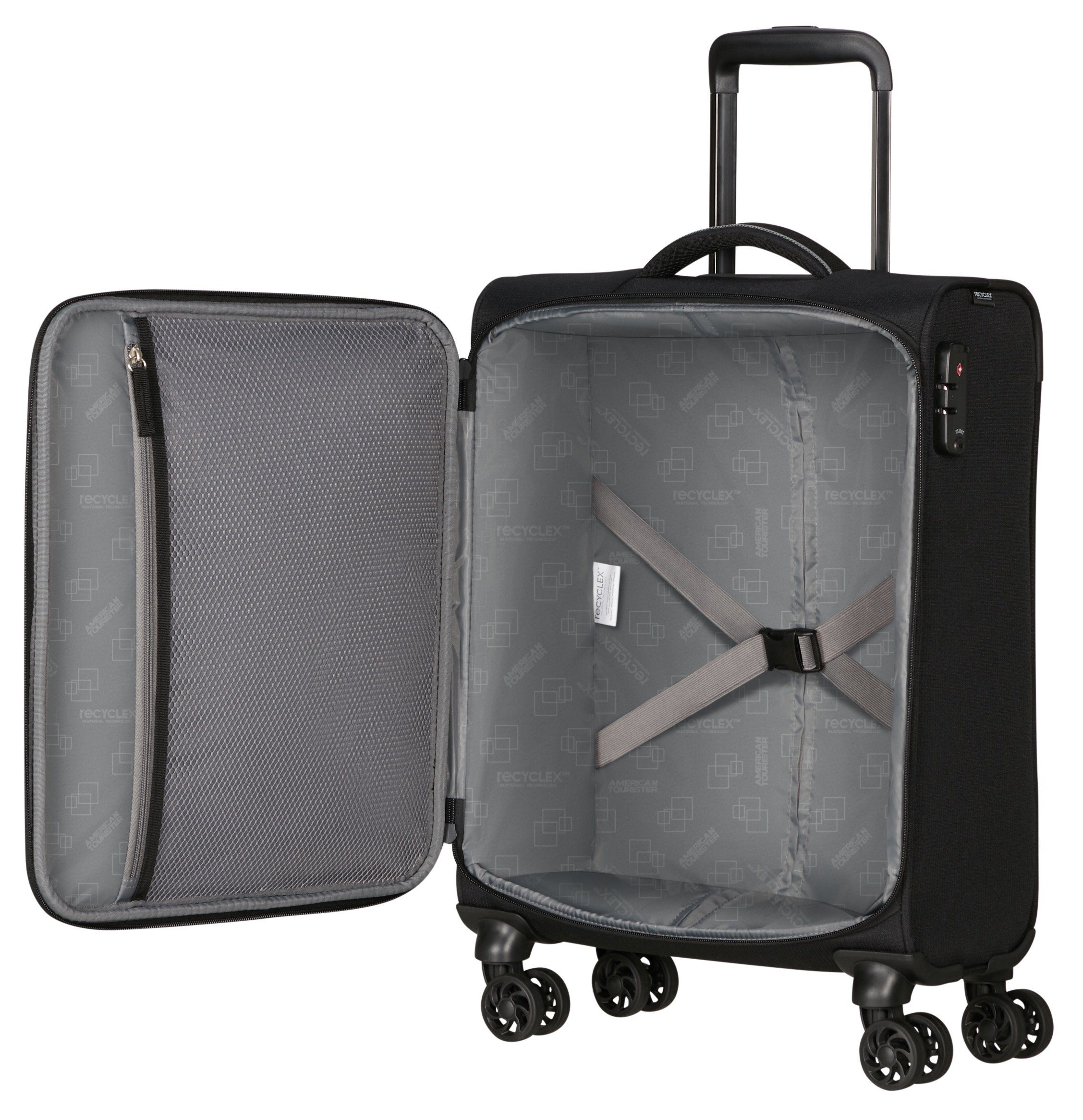 American Tourister Trolley (handbagage) TAKE2CABIN 55 cm harbor blue Handbagage-koffer reisbagage zachte koffer TSA-cijferslot
