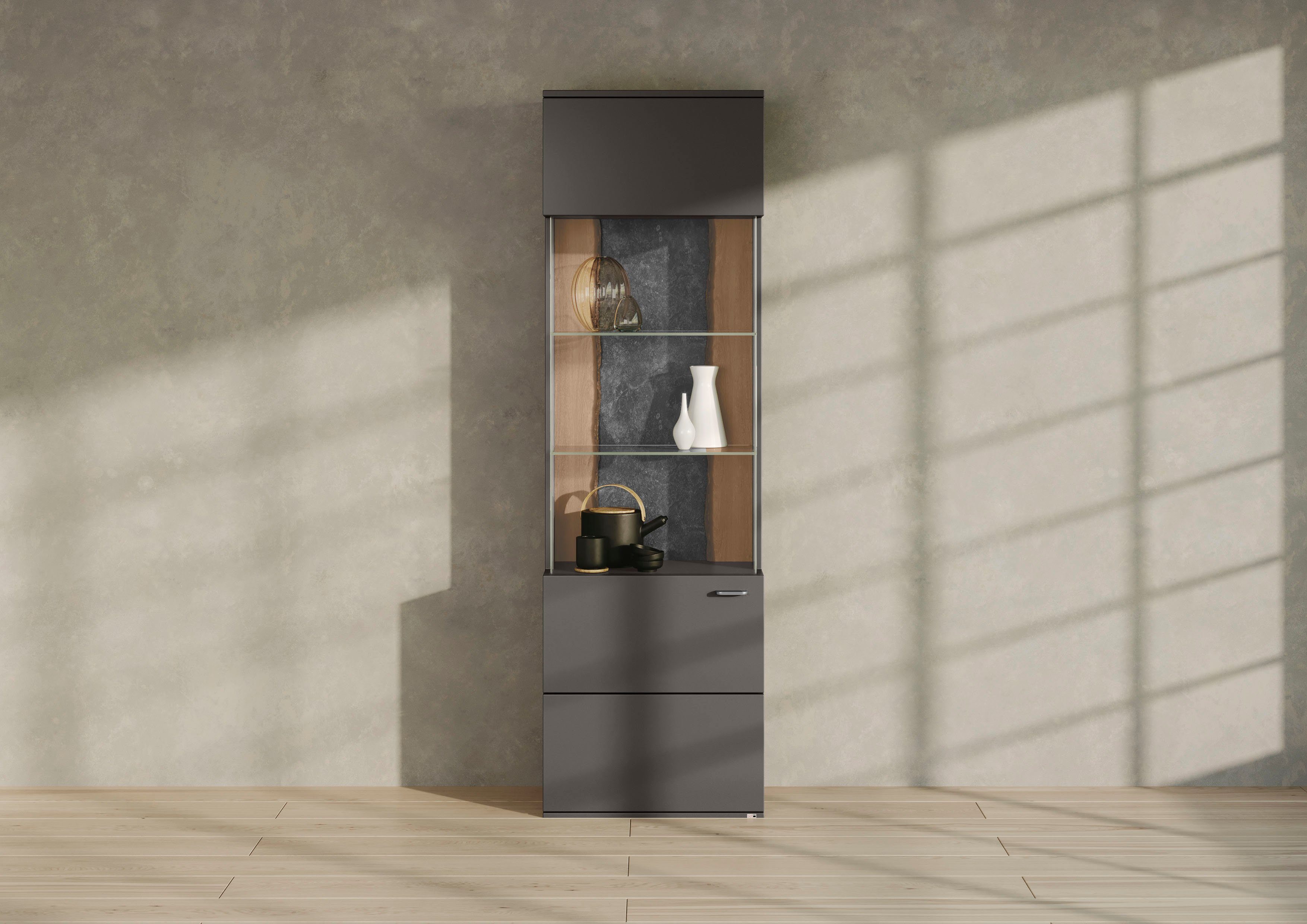 set one by Musterring Vitrinekast Tacoma Type 01, hoogte 207, 4 cm, met getinte glasdeur vitrinekasten grijs
