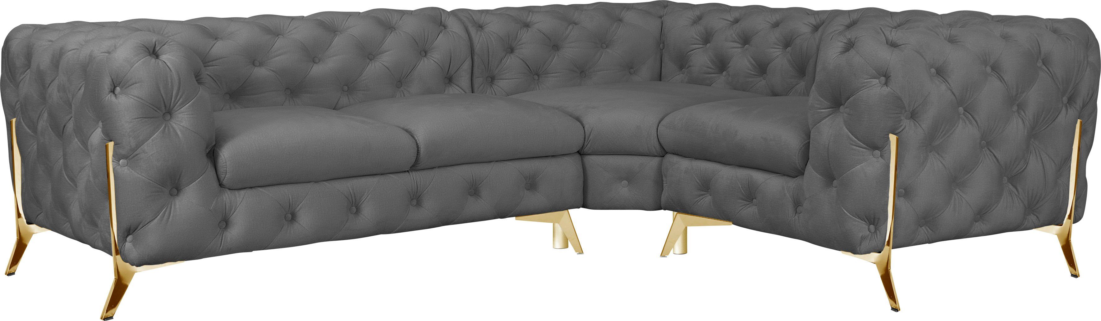 Leonique Chesterfield-bank Amaury L-vorm moderne chersterfield-look, breedte 262 cm, kleur van de poten ter keuze grijs, chesterfield banken, 264 cm