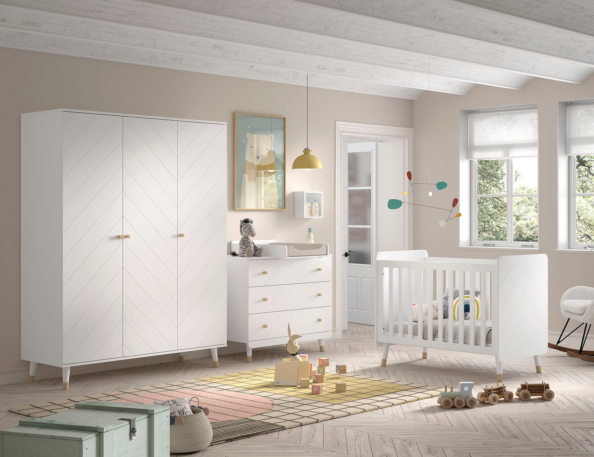 Vipack Babymeubelset 4-delig biedt alles voor uw kinderkamer, afwerking satin wit gelakt ledikanten + commodesets wit