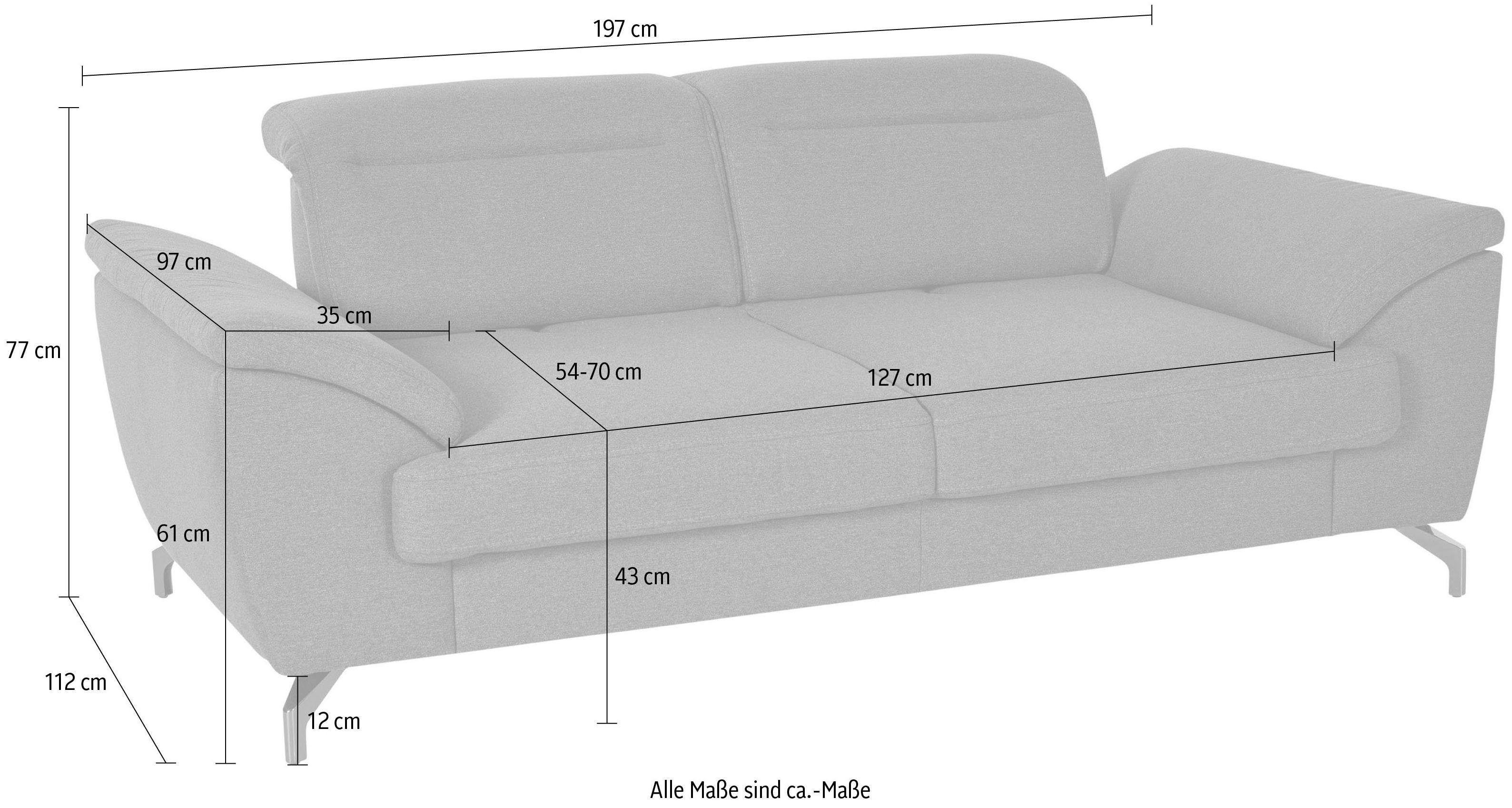 sit&more 2-zitsbank Percy 12 cm poothoogte, zitdiepteverstelling, naar keuze verstelbare hoofdsteun