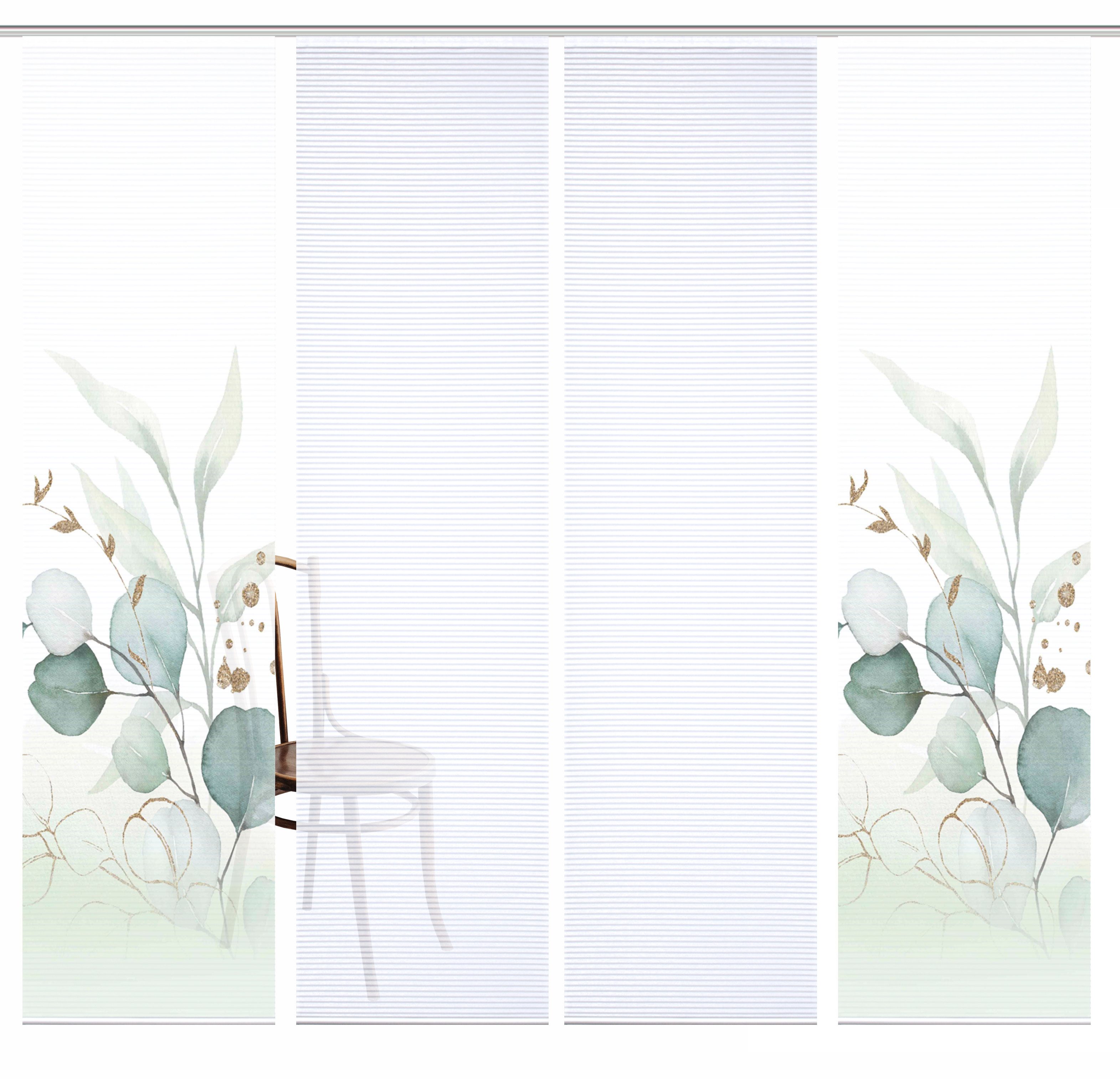 HOME in green Paneelgordijn ABANIO SET DIGITALE PRINT, BAMBOELOOK GERECYCLED (4 stuks)