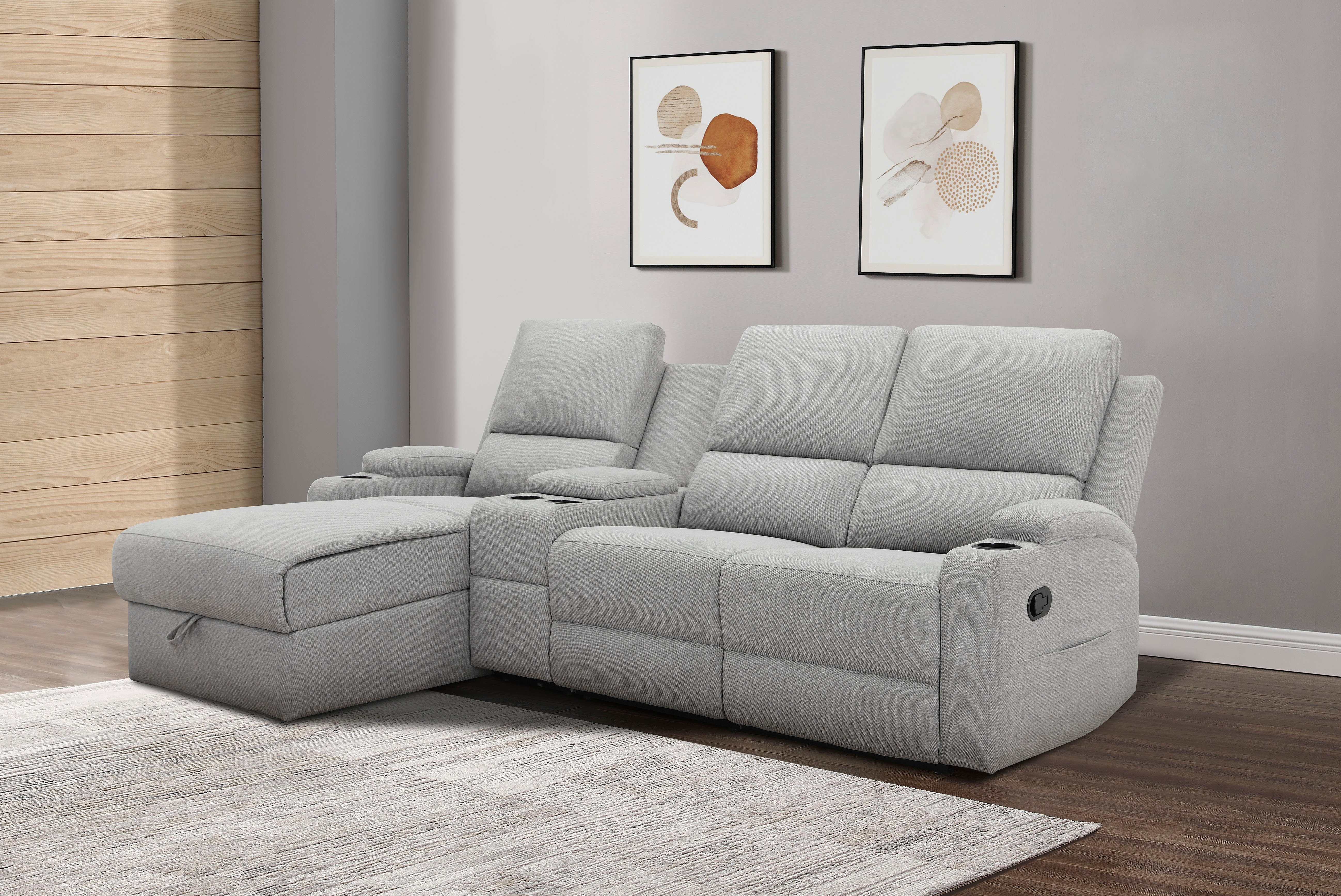Home affaire Hoekbank Napori multimediabank, 3 bioscoopstoelen XXL, L-model, Bioscoopbank met relaxfunctie, bekerhouder, opbergvak en opbergbox